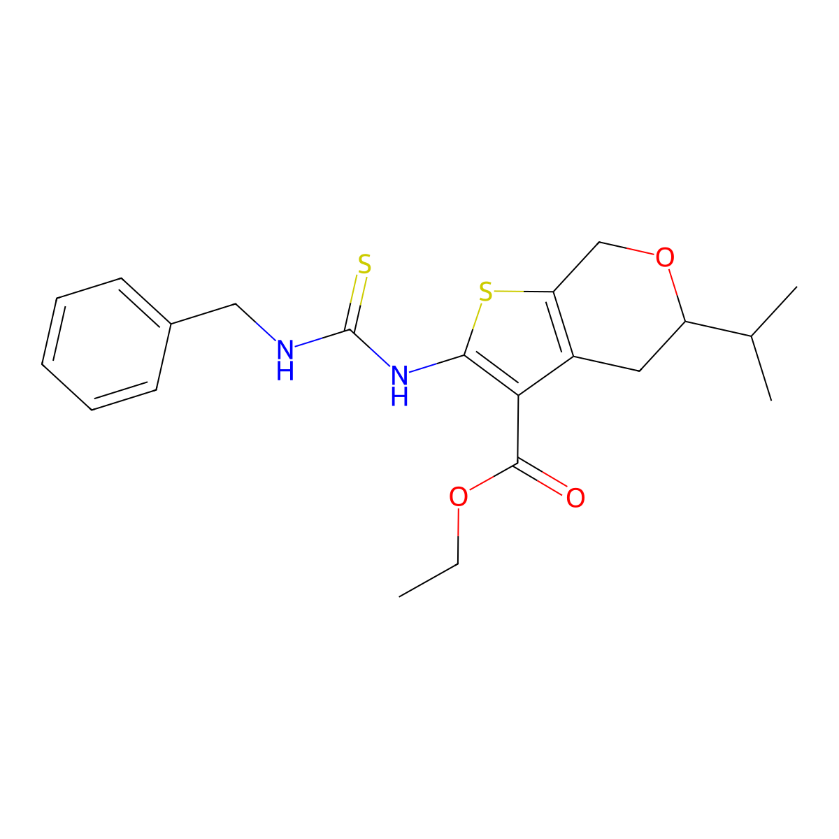 ethyl 2-(benzylcarbamothioylamino)-5-propan-2-yl-5,7-dihydro-4H-thieno[2,3-c]pyran-3-carboxylate molecular structure, CAS 371212-94-1