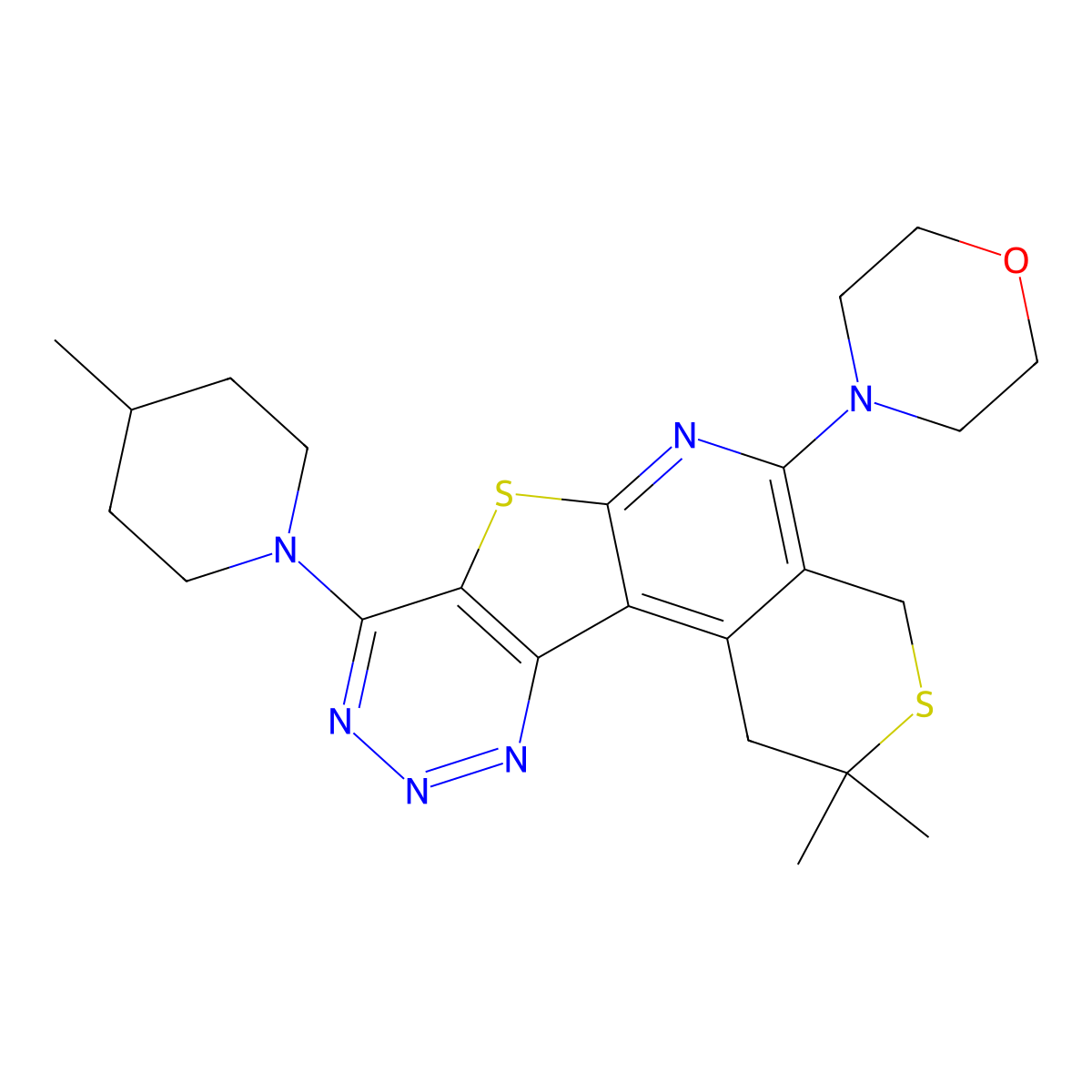 4-(2,2-dimethyl-8-(4-methylpiperidin-1-yl)-2,4-dihydro-1H-thiopyrano[4'',3'':4',5']pyrido[3',2':4,5]thieno[3,2-d][1,2,3]triazin-5-yl)morpholine molecular structure, CAS 371212-97-4