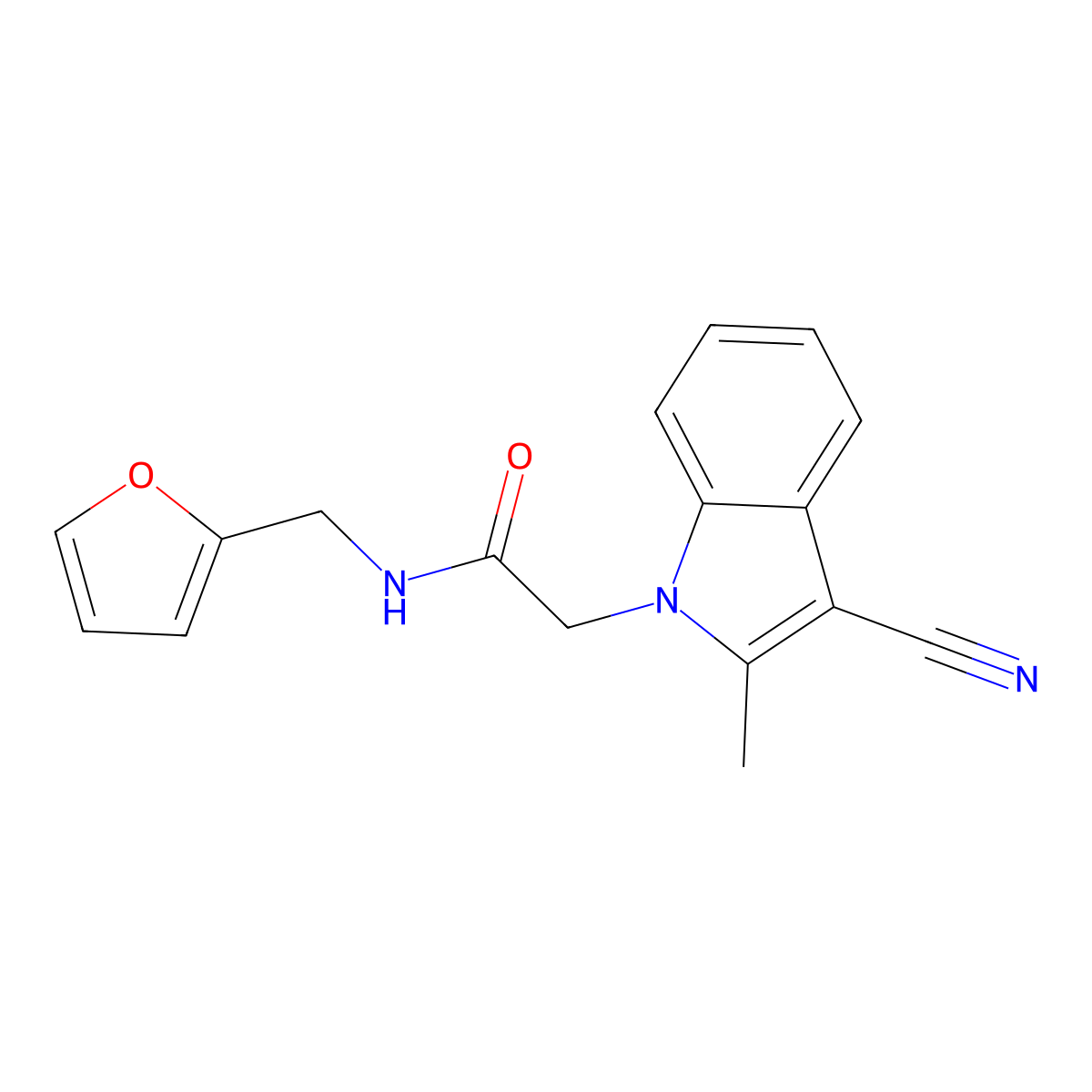 2-(3-cyano-2-methyl-1H-indol-1-yl)-N-(furan-2-ylmethyl)acetamide molecular structure, CAS 371213-09-1