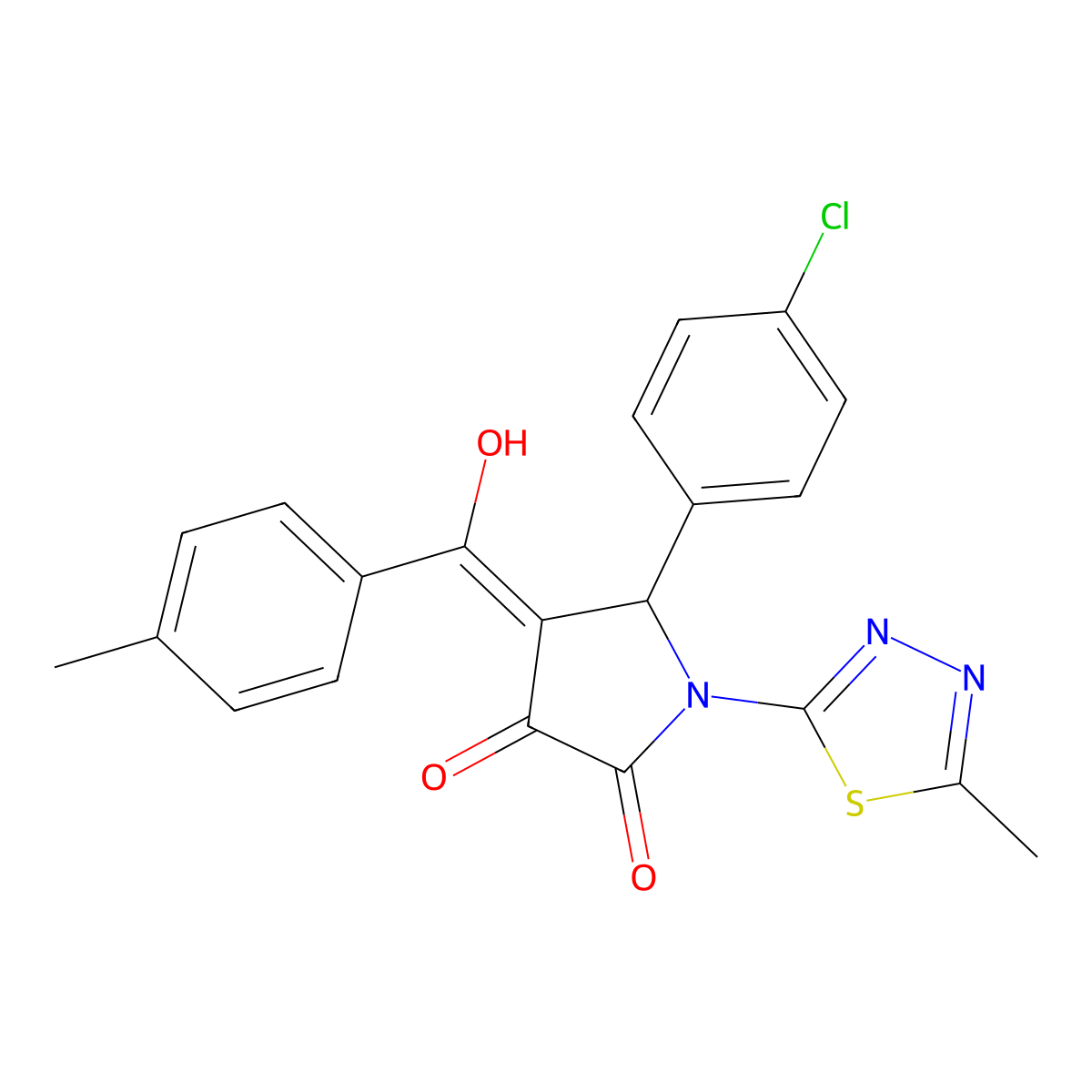 5-(4-Chlorophenyl)-4-[hydroxy-(4-methylphenyl)methylidene]-1-(5-methyl-1,3,4-thiadiazol-2-yl)pyrrolidine-2,3-dione molecular structure, CAS 371213-23-9