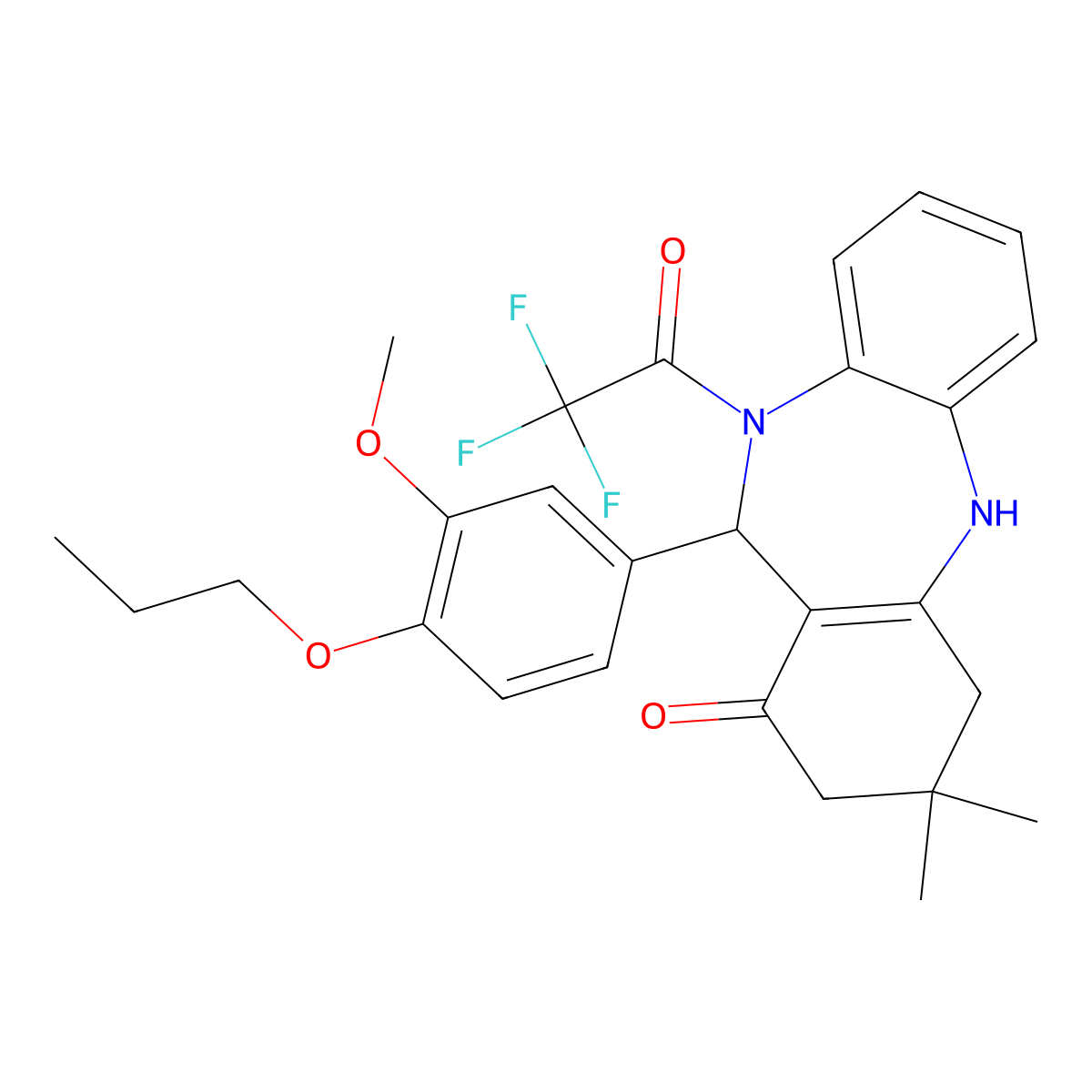 6-(3-Methoxy-4-propoxyphenyl)-9,9-dimethyl-5-(2,2,2-trifluoroacetyl)-6,8,10,11-tetrahydrobenzo[b][1,4]benzodiazepin-7-one molecular structure, CAS 371213-26-2