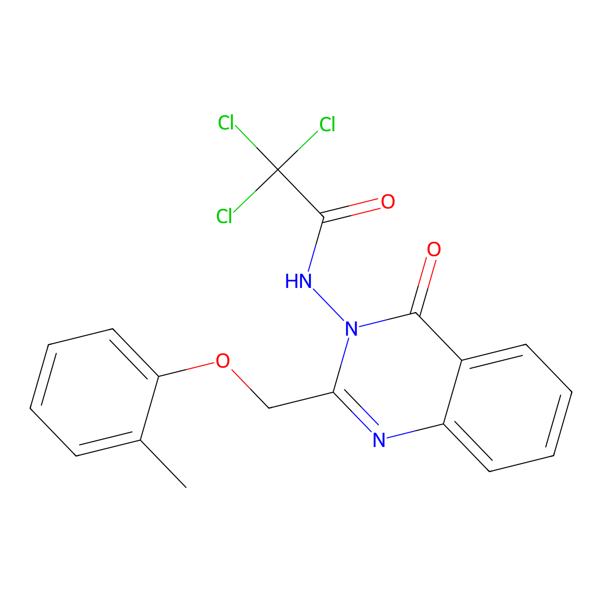 2,2,2-trichloro-N-[2-[(2-methylphenoxy)methyl]-4-oxoquinazolin-3-yl]acetamide molecular structure, CAS 371213-44-4