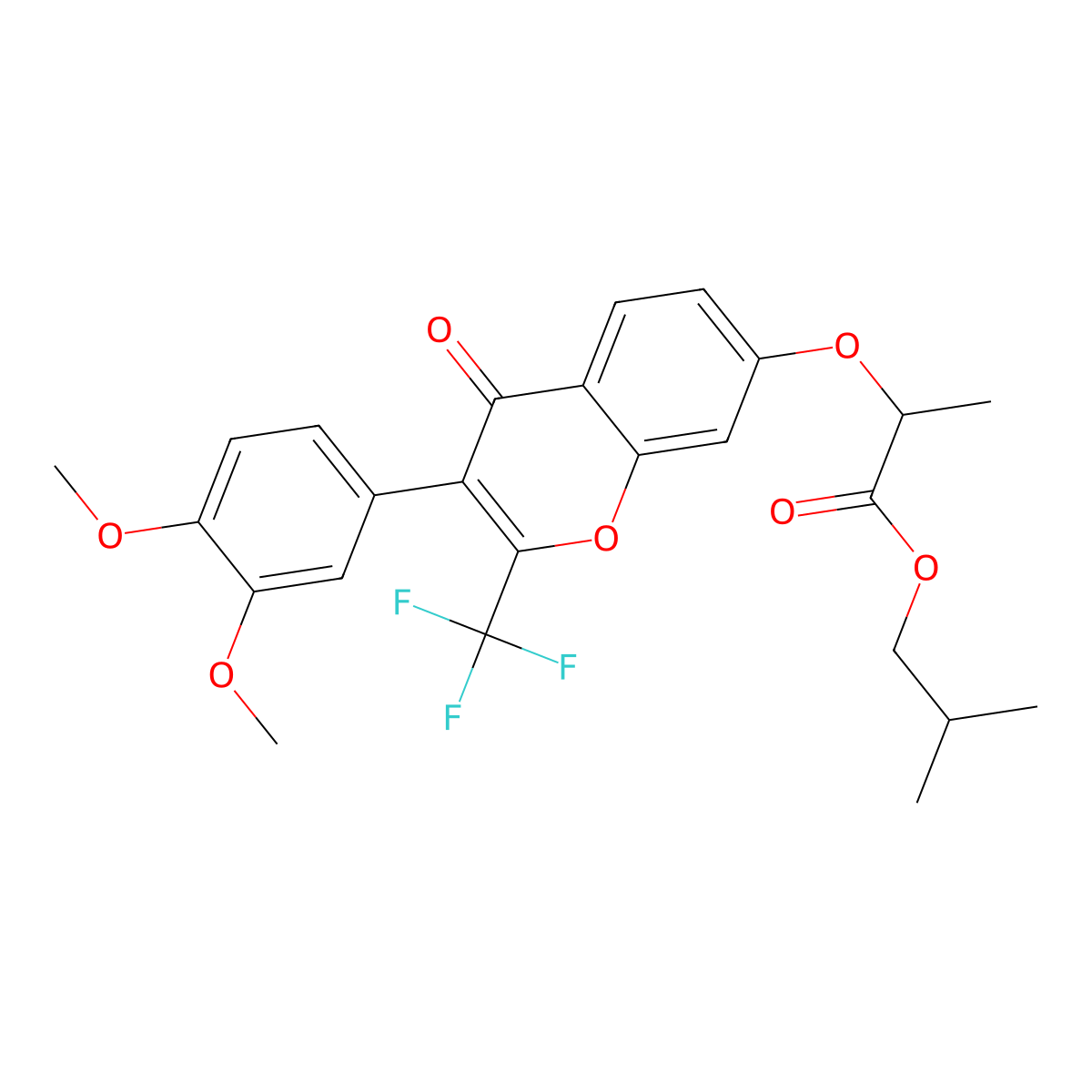 isobutyl 2-((3-(3,4-dimethoxyphenyl)-4-oxo-2-(trifluoromethyl)-4H-chromen-7-yl)oxy)propanoate molecular structure, CAS 371213-65-9