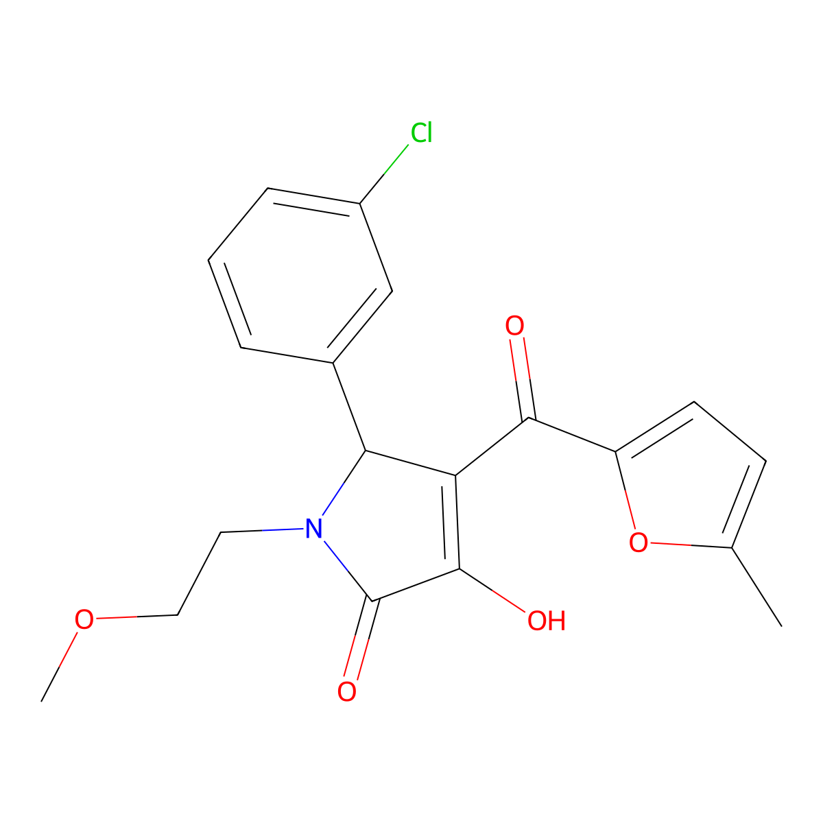(4E)-5-(3-chlorophenyl)-4-[hydroxy(5-methylfuran-2-yl)methylidene]-1-(2-methoxyethyl)pyrrolidine-2,3-dione molecular structure, CAS 371213-69-3