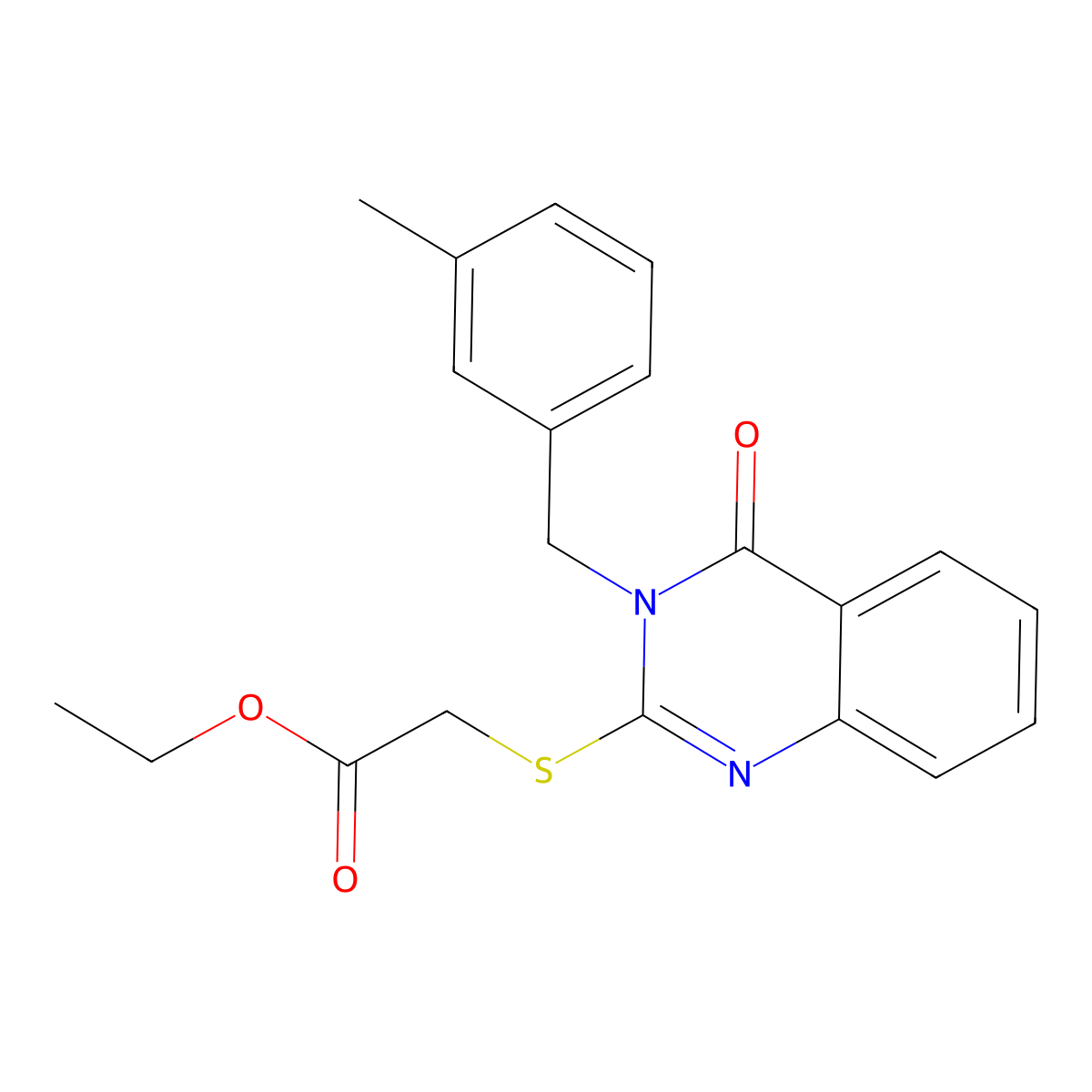 Ethyl {[3-(3-methylbenzyl)-4-oxo-3,4-dihydroquinazolin-2-yl]sulfanyl}acetate molecular structure, CAS 371213-76-2