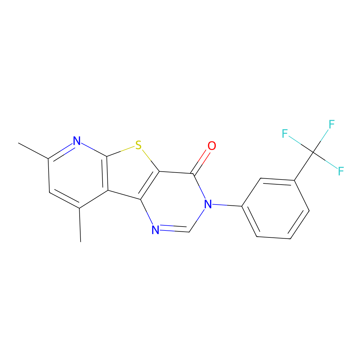 7,9-dimethyl-3-[3-(trifluoromethyl)phenyl]pyrido[3',2':4,5]thieno[3,2-d]pyrimidin-4(3H)-one molecular structure, CAS 371213-81-9