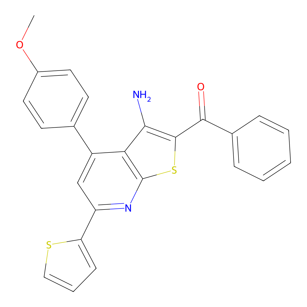 [3-Amino-4-(4-methoxyphenyl)-6-thiophen-2-ylthieno[2,3-b]pyridin-2-yl]-phenylmethanone molecular structure, CAS 371214-05-0