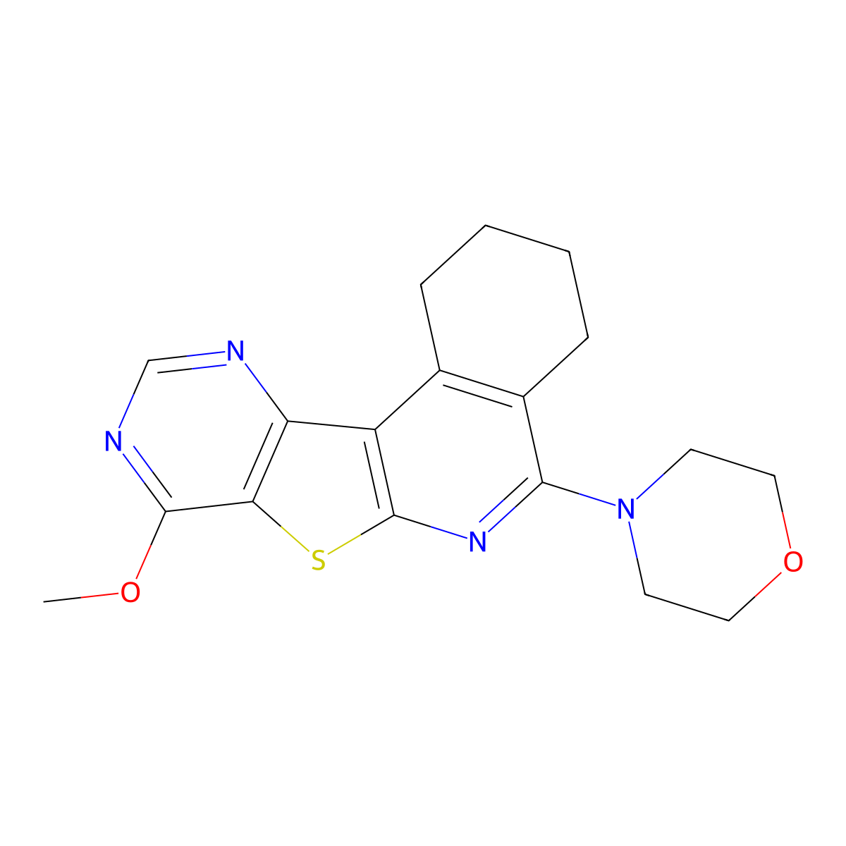 8-Methoxy-5-(4-morpholinyl)-1,2,3,4-tetrahydropyrimido[4',5':4,5]thieno[2,3-c]isoquinoline molecular structure, CAS 371214-44-7