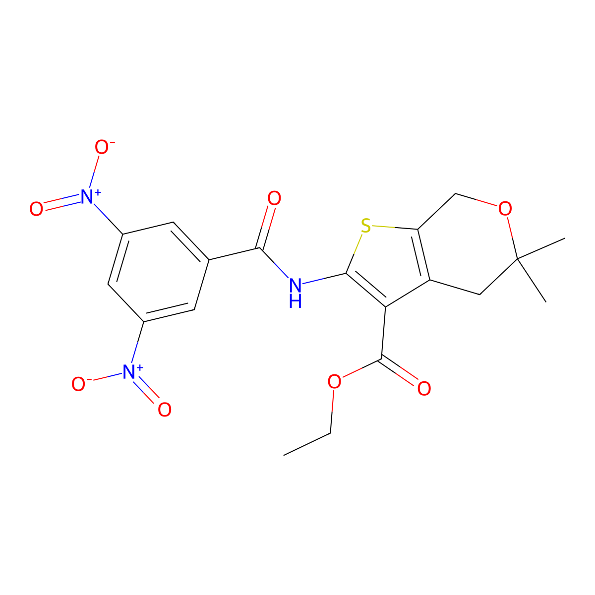 Ethyl 2-[(3,5-dinitrobenzoyl)amino]-5,5-dimethyl-4,7-dihydrothieno[2,3-c]pyran-3-carboxylate molecular structure, CAS 371214-95-8