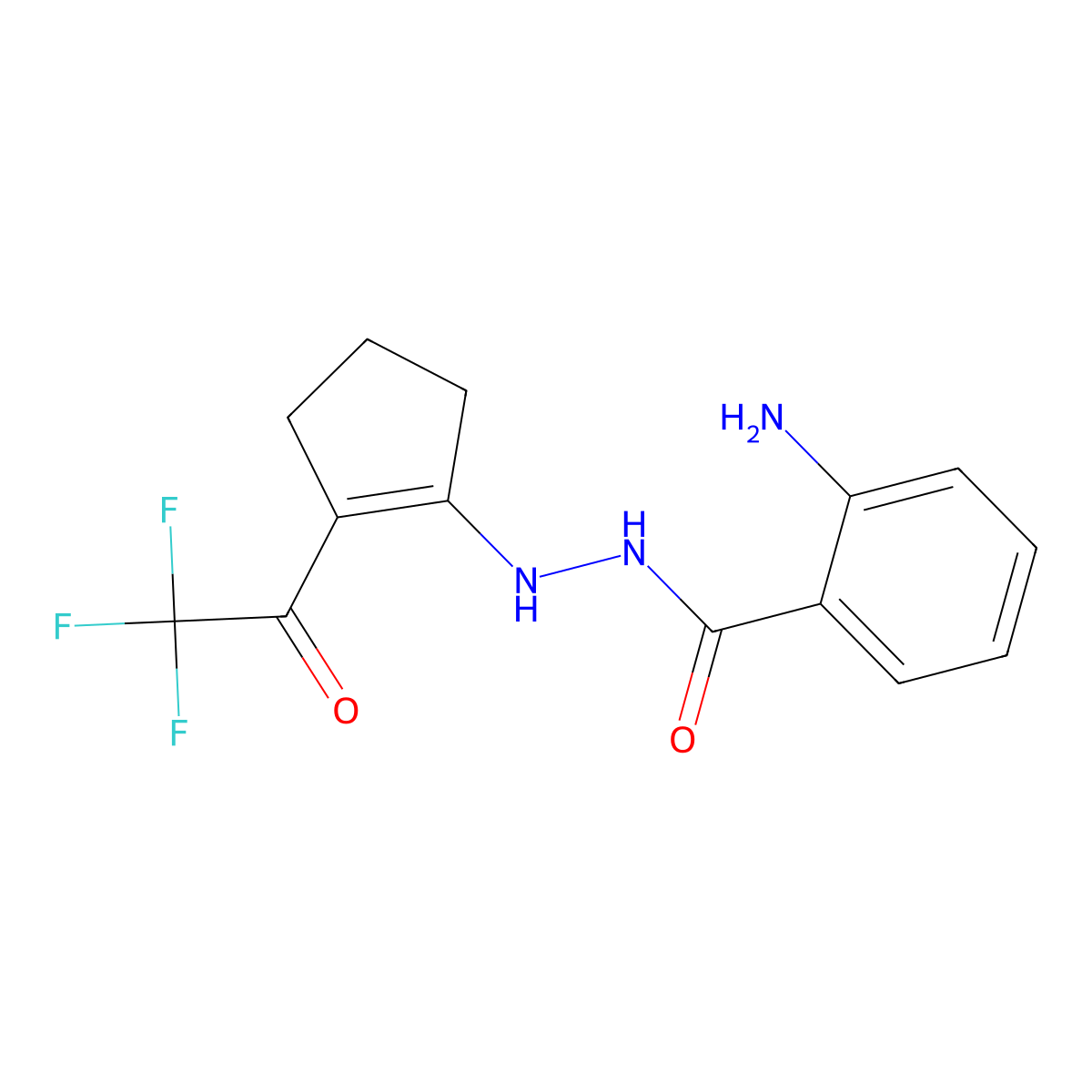 2-amino-N'-[2-(trifluoroacetyl)cyclopent-1-en-1-yl]benzohydrazide molecular structure, CAS 371215-26-8