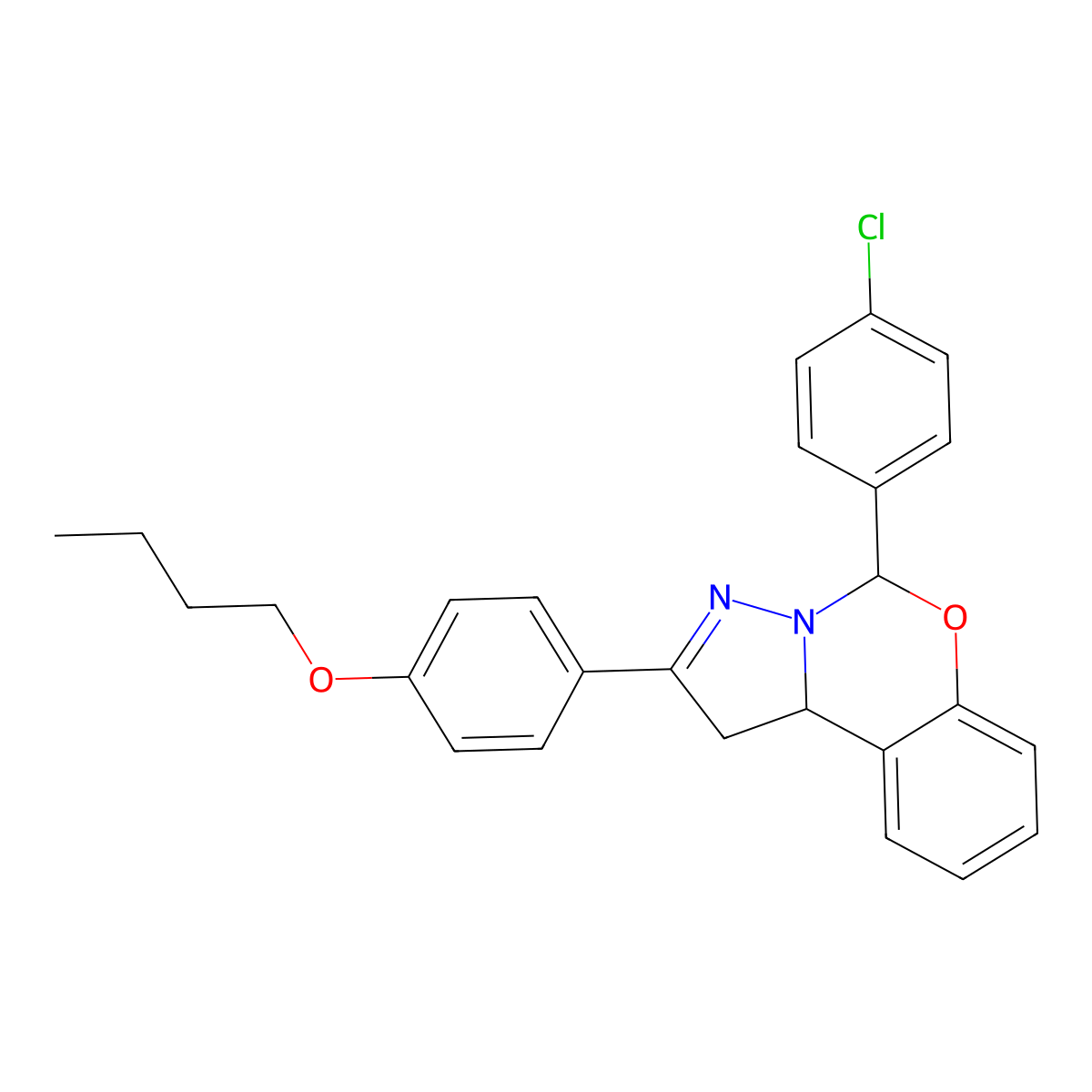 2-(4-Butoxyphenyl)-5-(4-chlorophenyl)-1,10b-dihydropyrazolo[1,5-c][1,3]benzoxazine molecular structure, CAS 371215-45-1