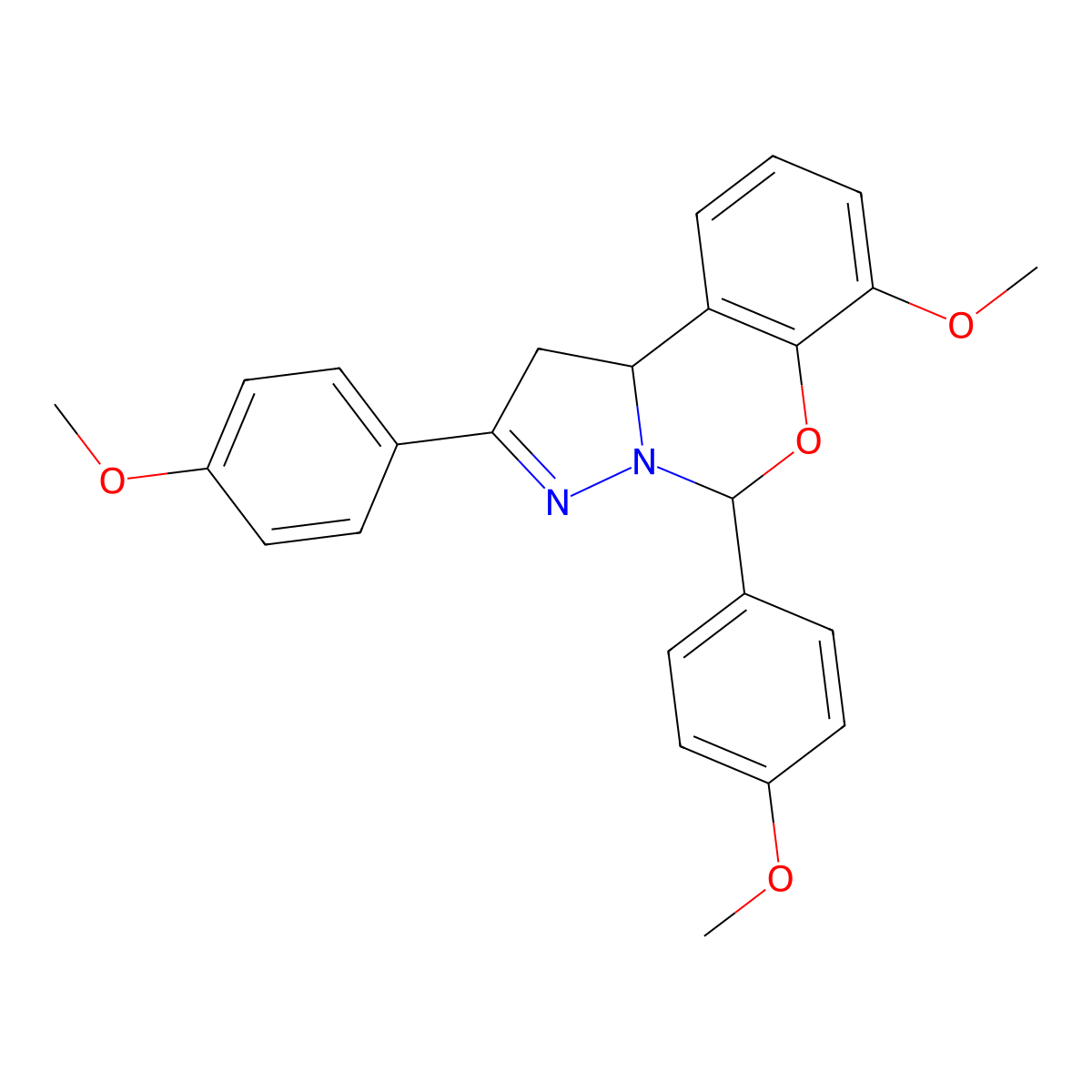 7-Methoxy-2,5-bis(4-methoxyphenyl)-1,10b-dihydropyrazolo[1,5-c][1,3]benzoxazine molecular structure, CAS 371215-49-5