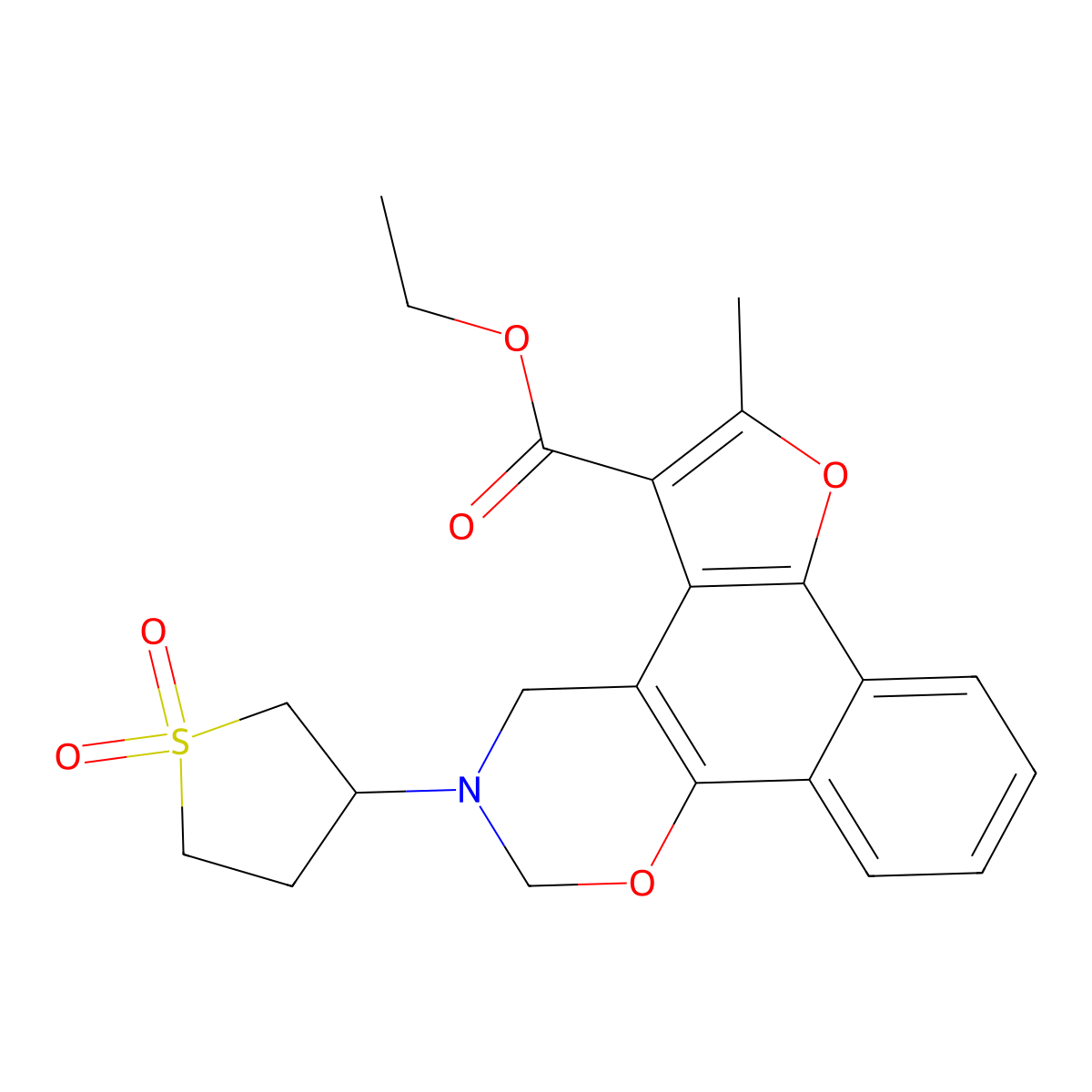 Ethyl 9-(1,1-dioxo-1lambda6-thiolan-3-yl)-4-methyl-3,11-dioxa-9-azatetracyclo[11.4.0.0^{2,6}.0^{7,12}]heptadeca-1,4,6,12,14,16-hexaene-5-carboxylate molecular structure, CAS 371215-51-9