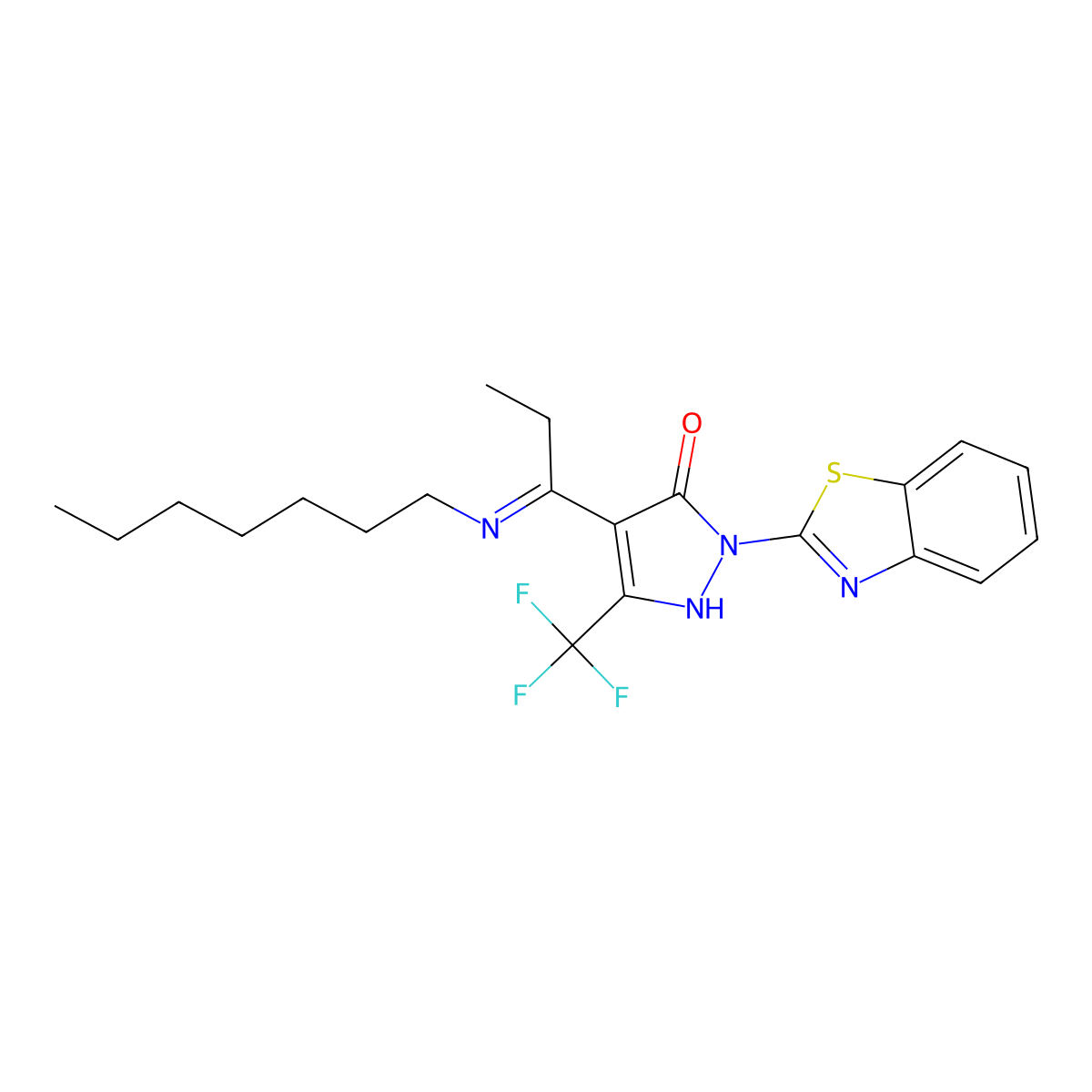 (4E)-2-(1,3-benzothiazol-2-yl)-4-[1-(heptylamino)propylidene]-5-(trifluoromethyl)pyrazol-3-one molecular structure, CAS 371215-56-4
