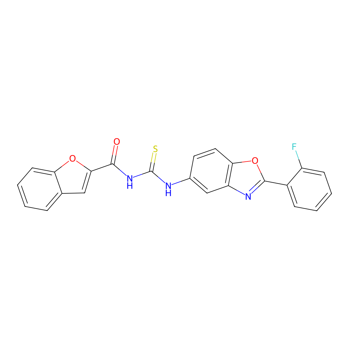 N-[[2-(2-fluorophenyl)-1,3-benzoxazol-5-yl]carbamothioyl]-1-benzofuran-2-carboxamide molecular structure, CAS 371215-61-1