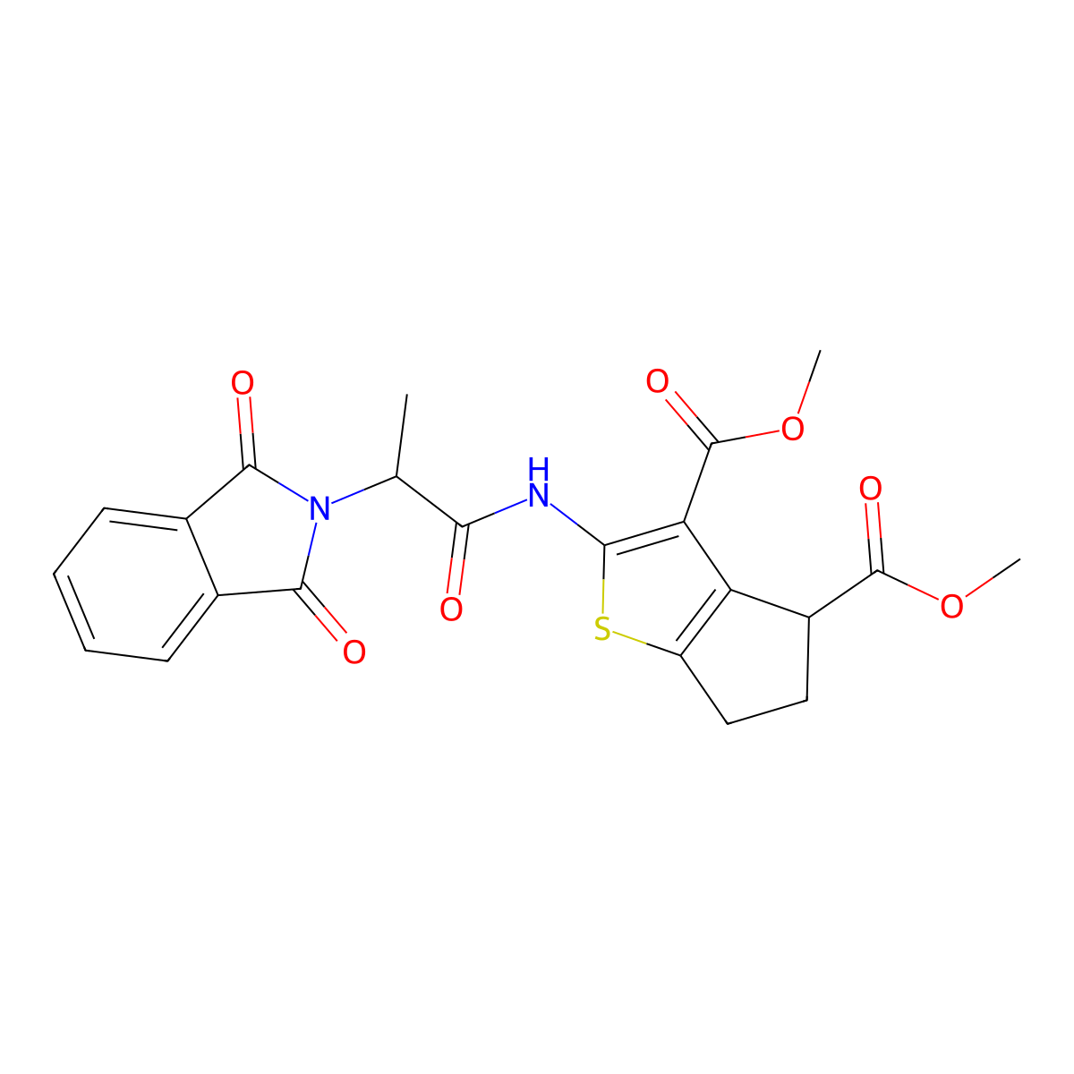 dimethyl 2-{[2-(1,3-dioxo-1,3-dihydro-2H-isoindol-2-yl)propanoyl]amino}-5,6-dihydro-4H-cyclopenta[b]thiophene-3,4-dicarboxylate molecular structure, CAS 371215-65-5