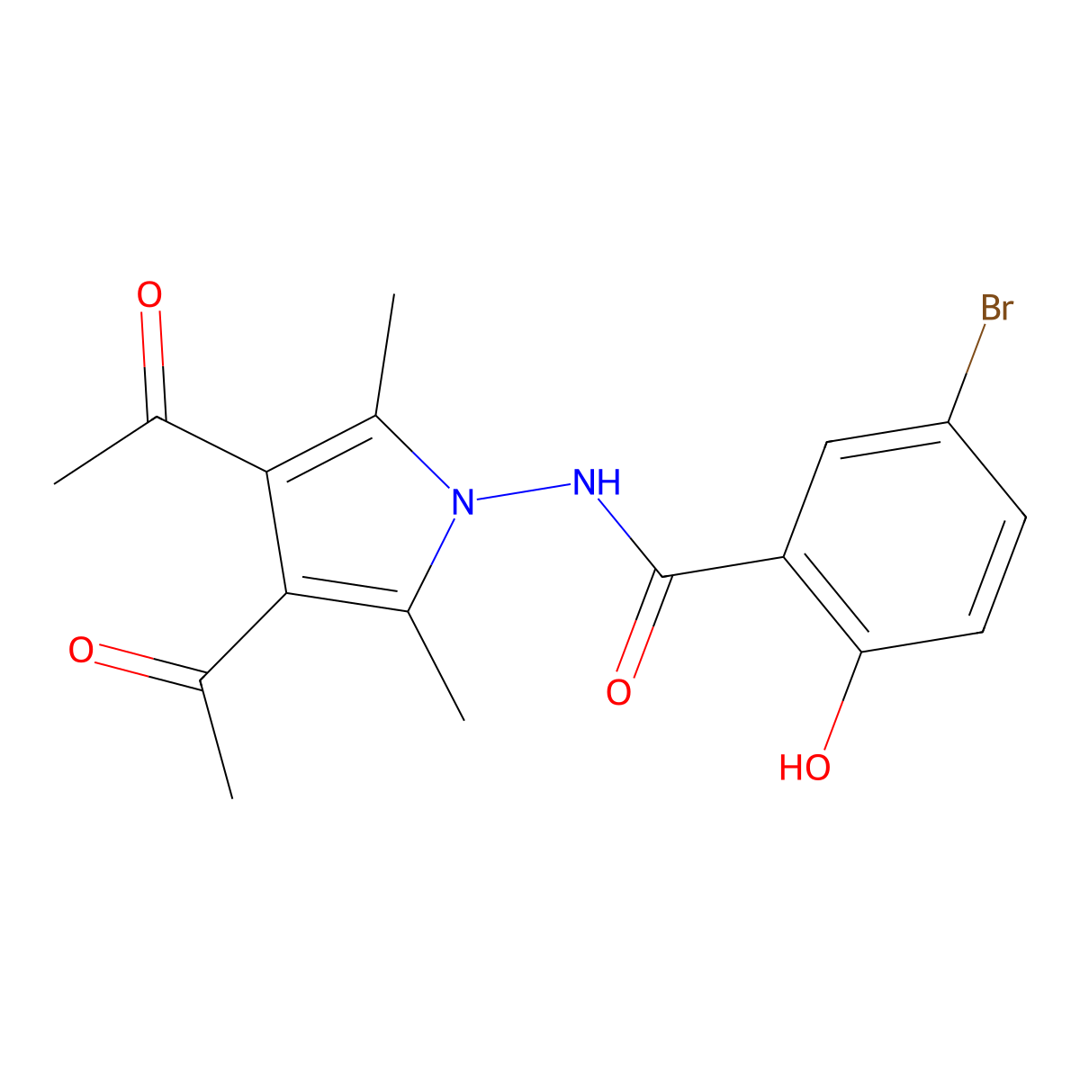 5-bromo-N-(3,4-diacetyl-2,5-dimethylpyrrol-1-yl)-2-hydroxybenzamide molecular structure, CAS 371216-06-7
