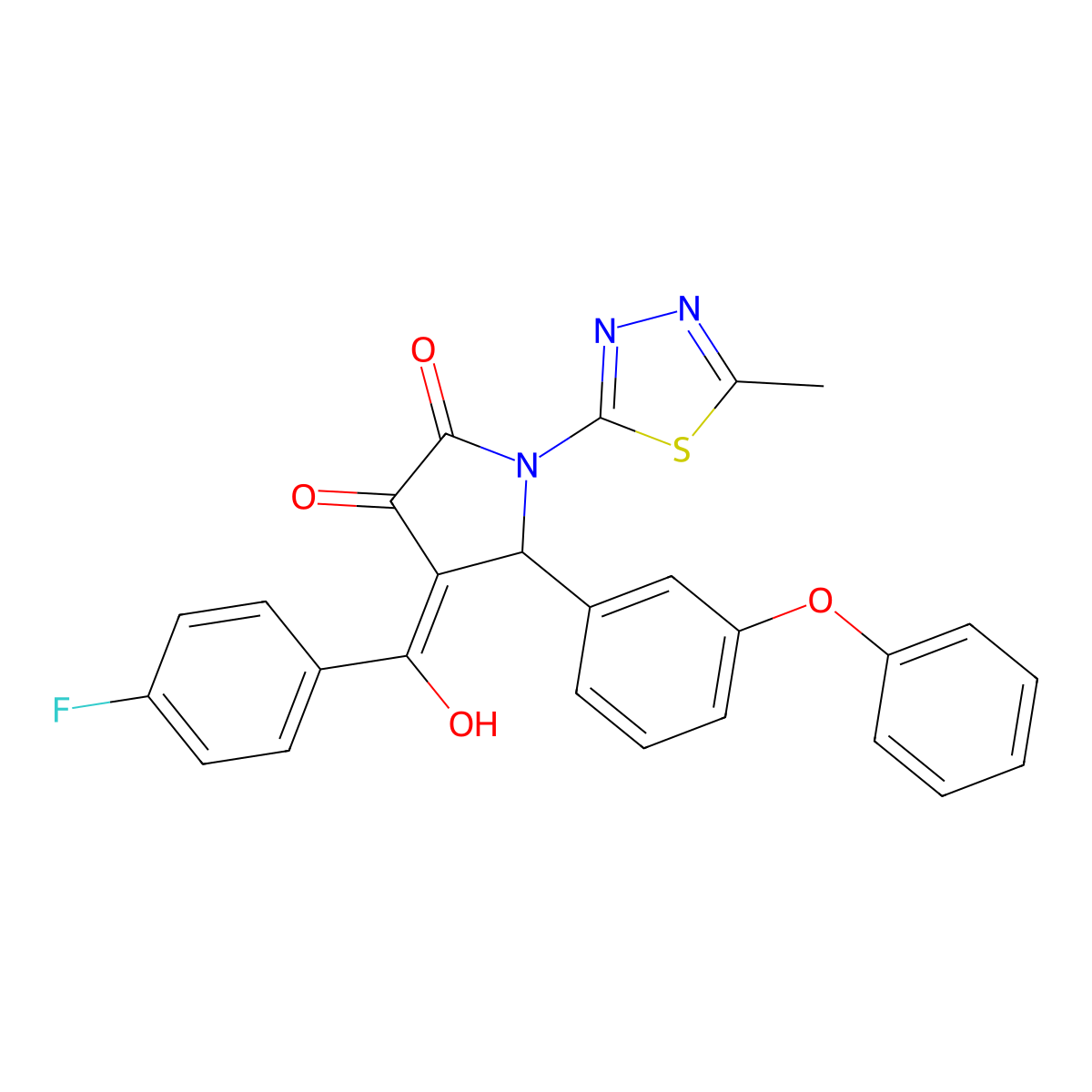 4-[(4-Fluorophenyl)-hydroxymethylidene]-1-(5-methyl-1,3,4-thiadiazol-2-yl)-5-(3-phenoxyphenyl)pyrrolidine-2,3-dione molecular structure, CAS 371216-46-5