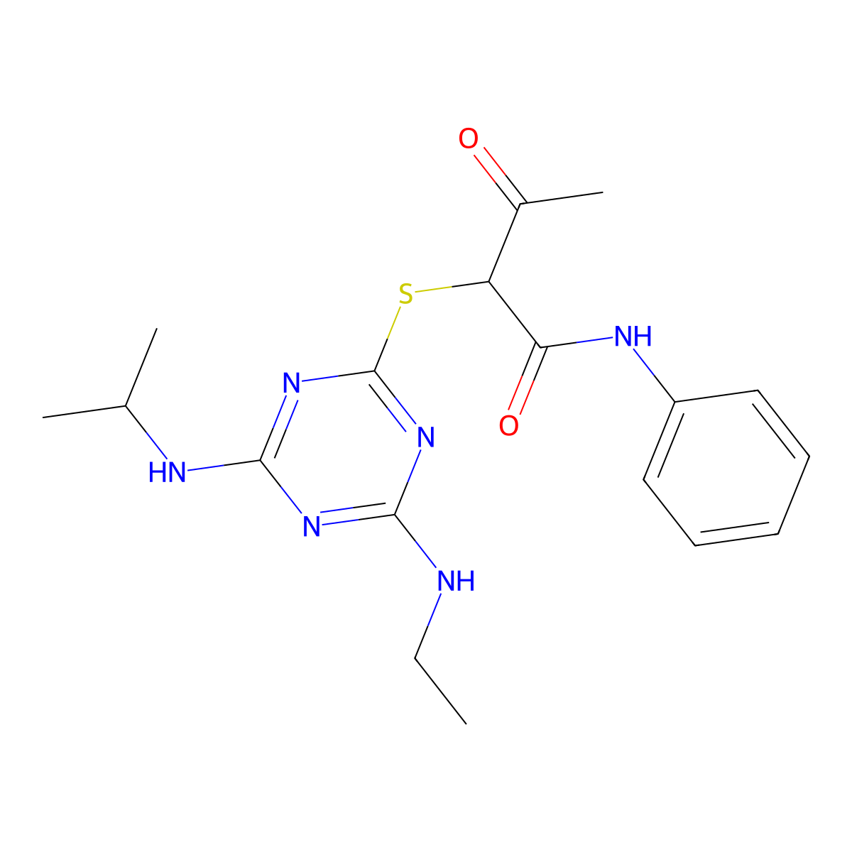 2-{[4-(ethylamino)-6-(isopropylamino)-1,3,5-triazin-2-yl]sulfanyl}-3-oxo-N-phenylbutanamide molecular structure, CAS 371216-55-6