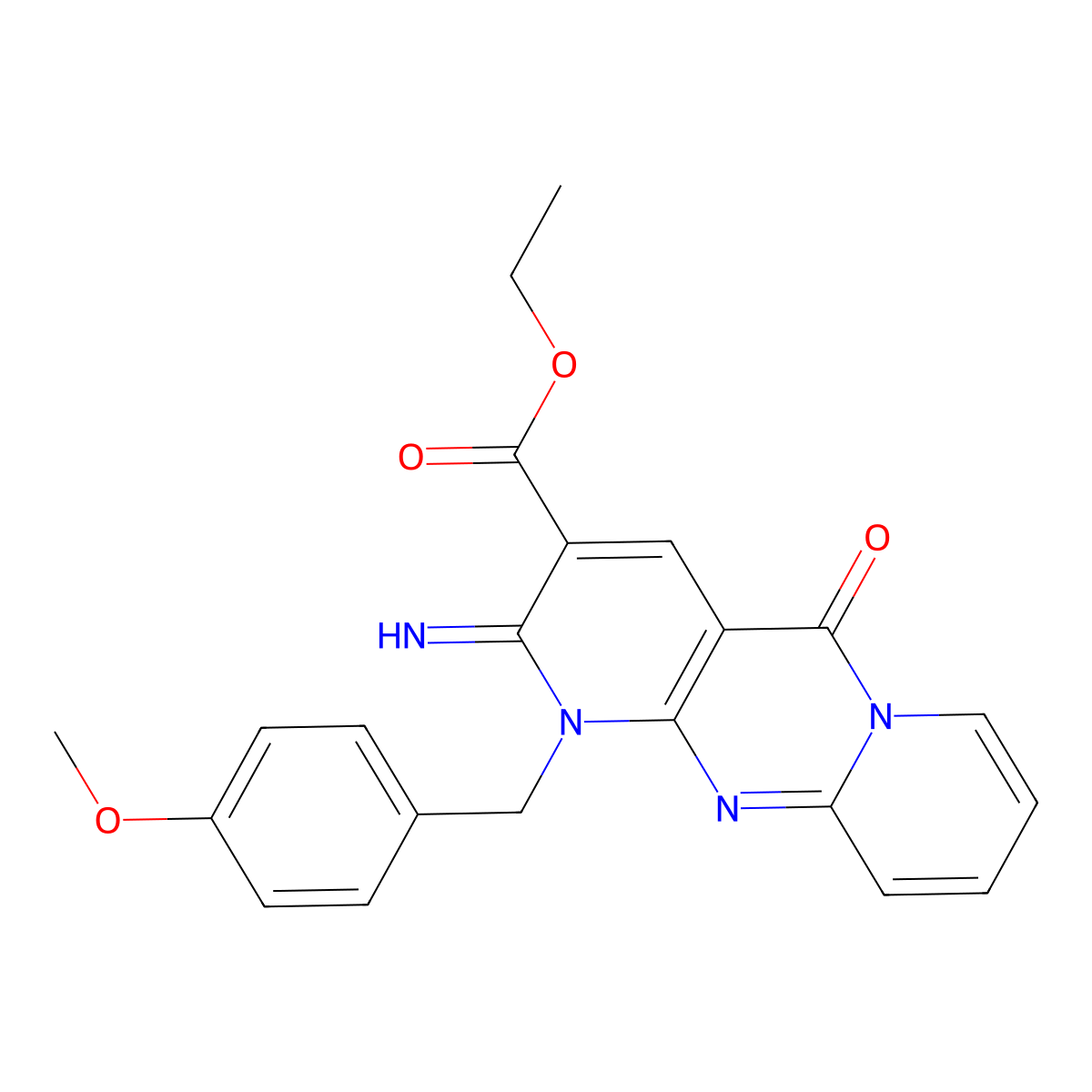 Ethyl 6-imino-7-[(4-methoxyphenyl)methyl]-2-oxo-1,7,9-triazatricyclo[8.4.0.0^{3,8}]tetradeca-3(8),4,9,11,13-pentaene-5-carboxylate molecular structure, CAS 371217-34-4