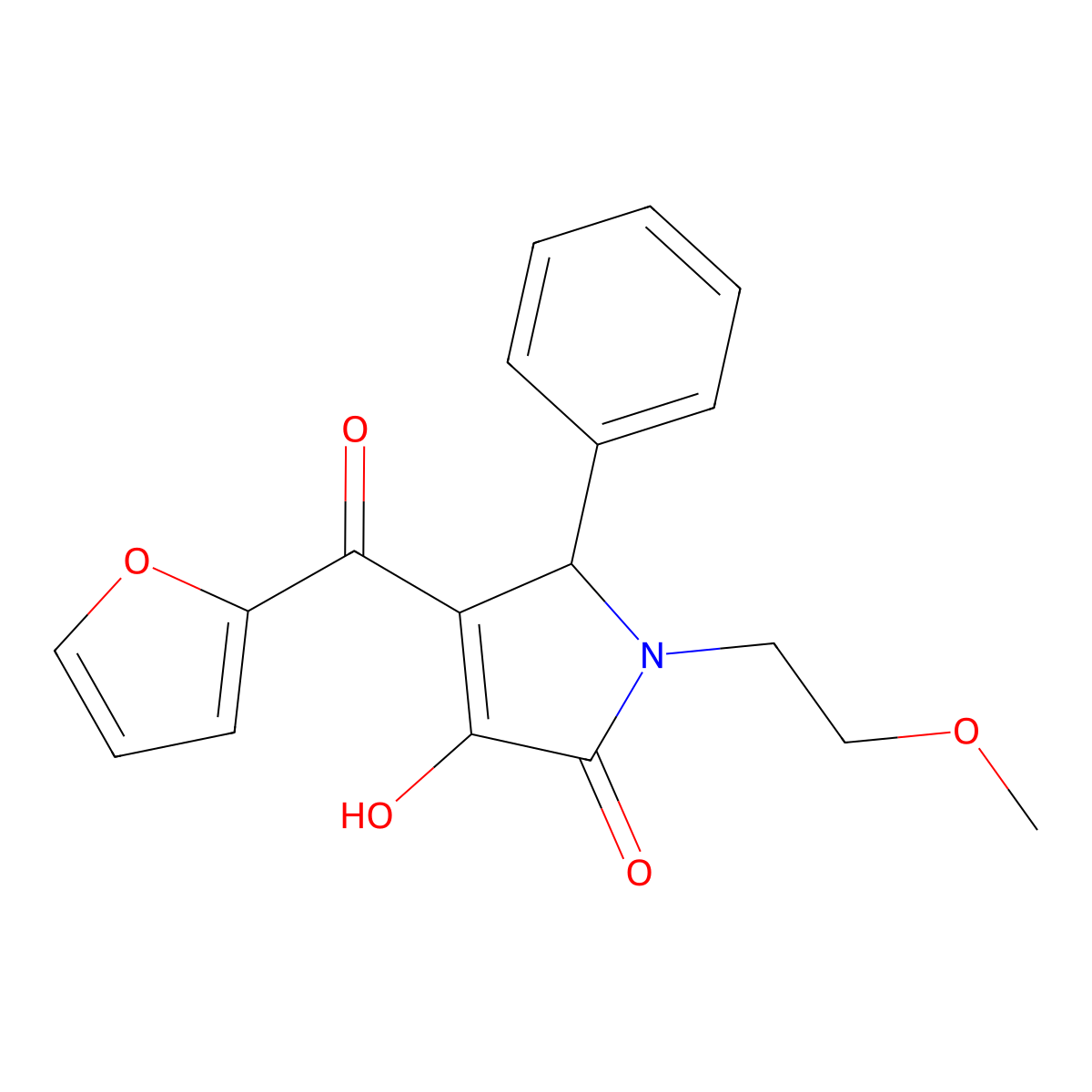 (4E)-4-[furan-2-yl(hydroxy)methylidene]-1-(2-methoxyethyl)-5-phenylpyrrolidine-2,3-dione molecular structure, CAS 371217-45-7