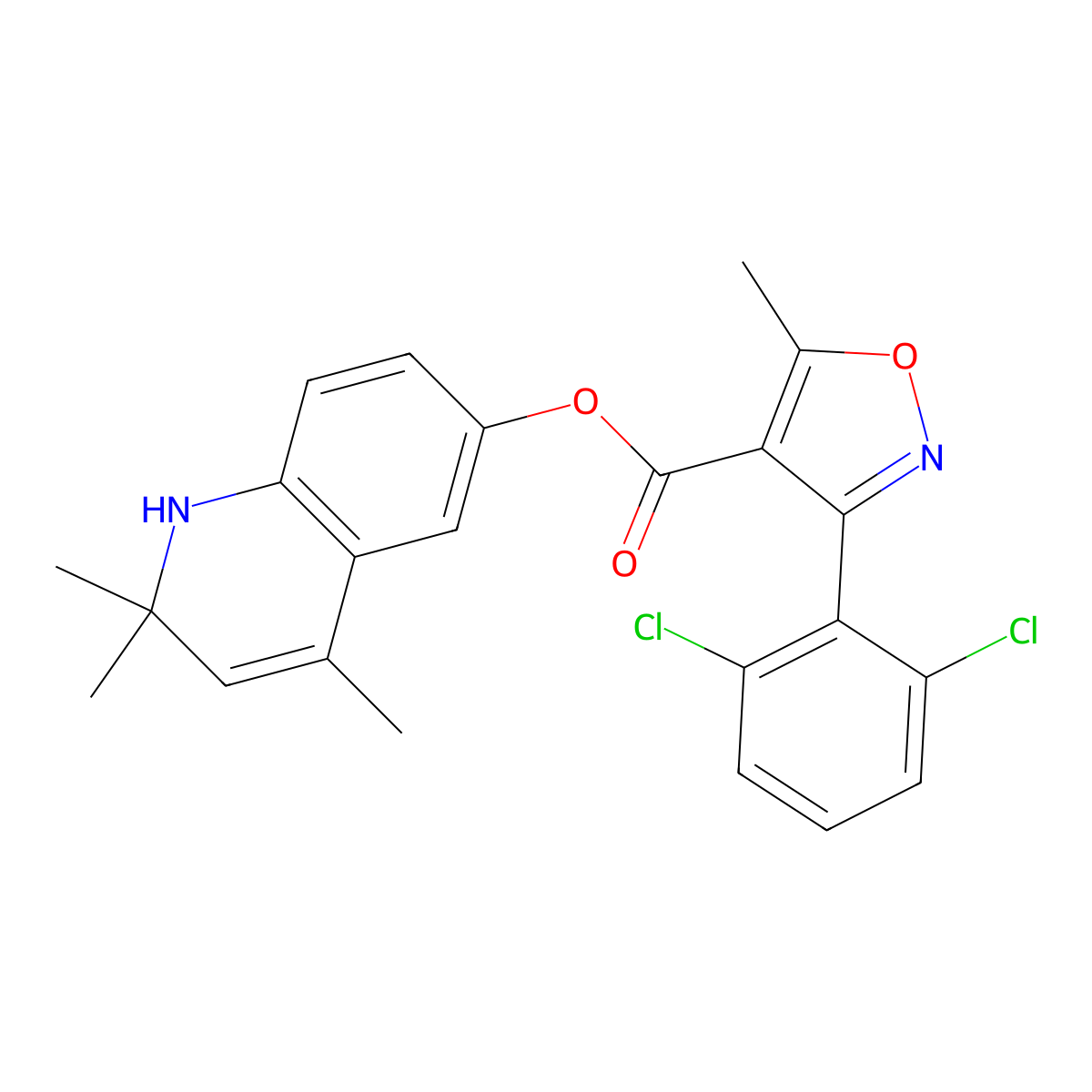2,2,4-Trimethyl-1,2-dihydroquinolin-6-yl 3-(2,6-dichlorophenyl)-5-methylisoxazole-4-carboxylate molecular structure, CAS 371217-51-5