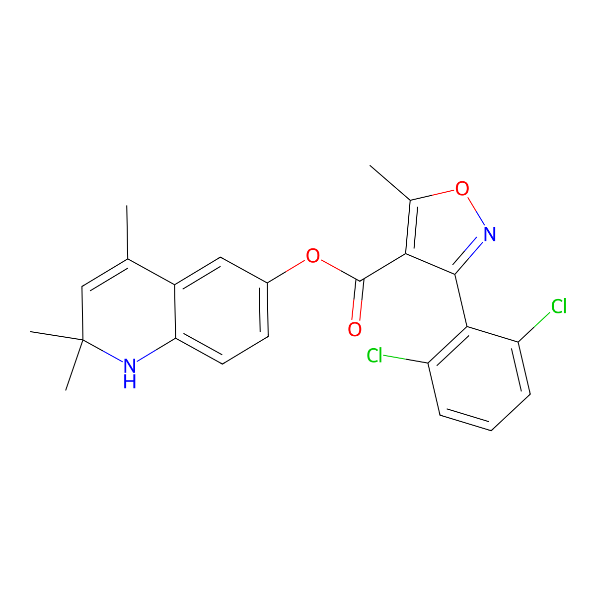 2,2,4-Trimethyl-1,2-dihydroquinolin-6-yl 3-(2,6-dichlorophenyl)-5-methylisoxazole-4-carboxylate molecular structure, CAS 371217-51-5
