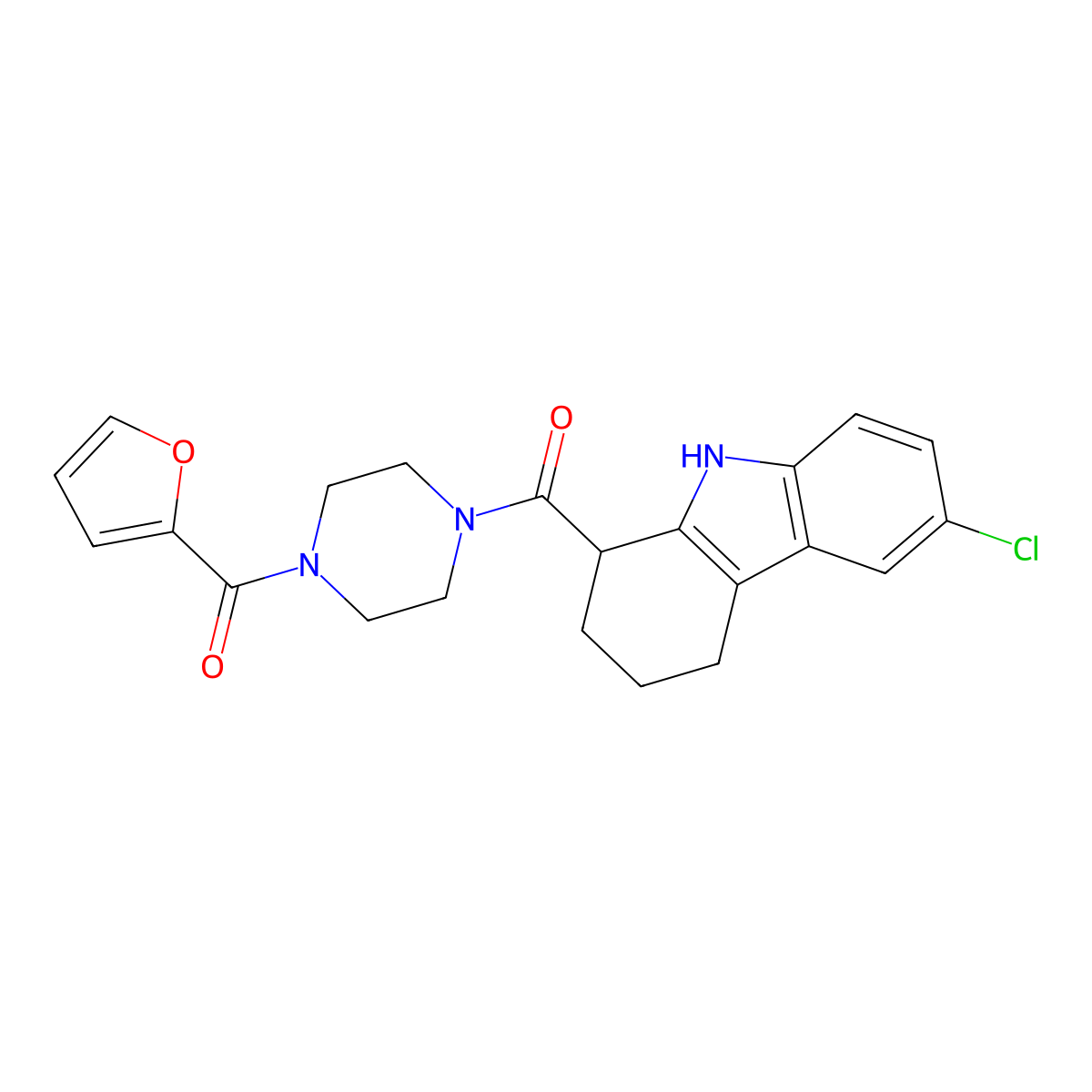 (6-chloro-2,3,4,9-tetrahydro-1H-carbazol-1-yl)-[4-[2-furanyl(oxo)methyl]-1-piperazinyl]methanone molecular structure, CAS 371217-90-2