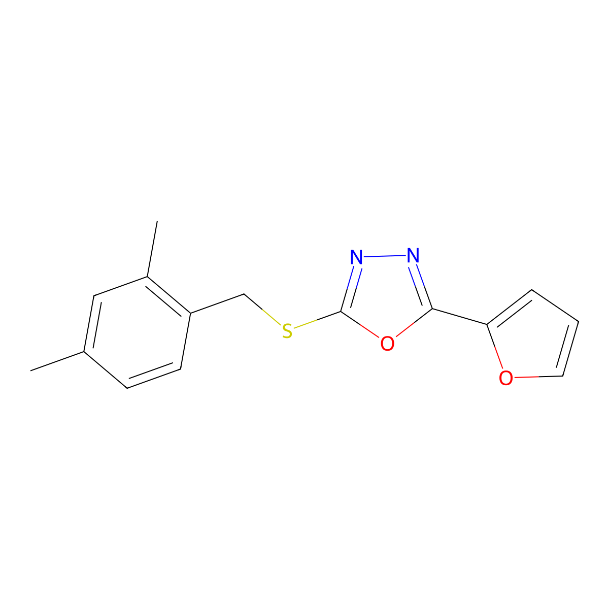 2-[(2,4-Dimethylphenyl)methylsulfanyl]-5-(furan-2-yl)-1,3,4-oxadiazole molecular structure, CAS 371217-93-5