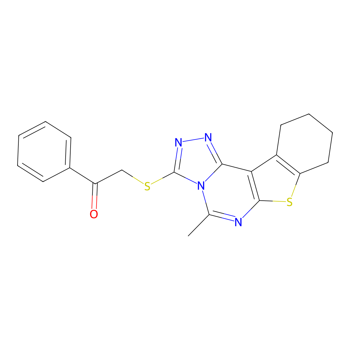 2-((5-Methyl-8,9,10,11-tetrahydrobenzo[4,5]thieno[3,2-e][1,2,4]triazolo[4,3-c]pyrimidin-3-yl)thio)-1-phenylethanone molecular structure, CAS 371218-50-7