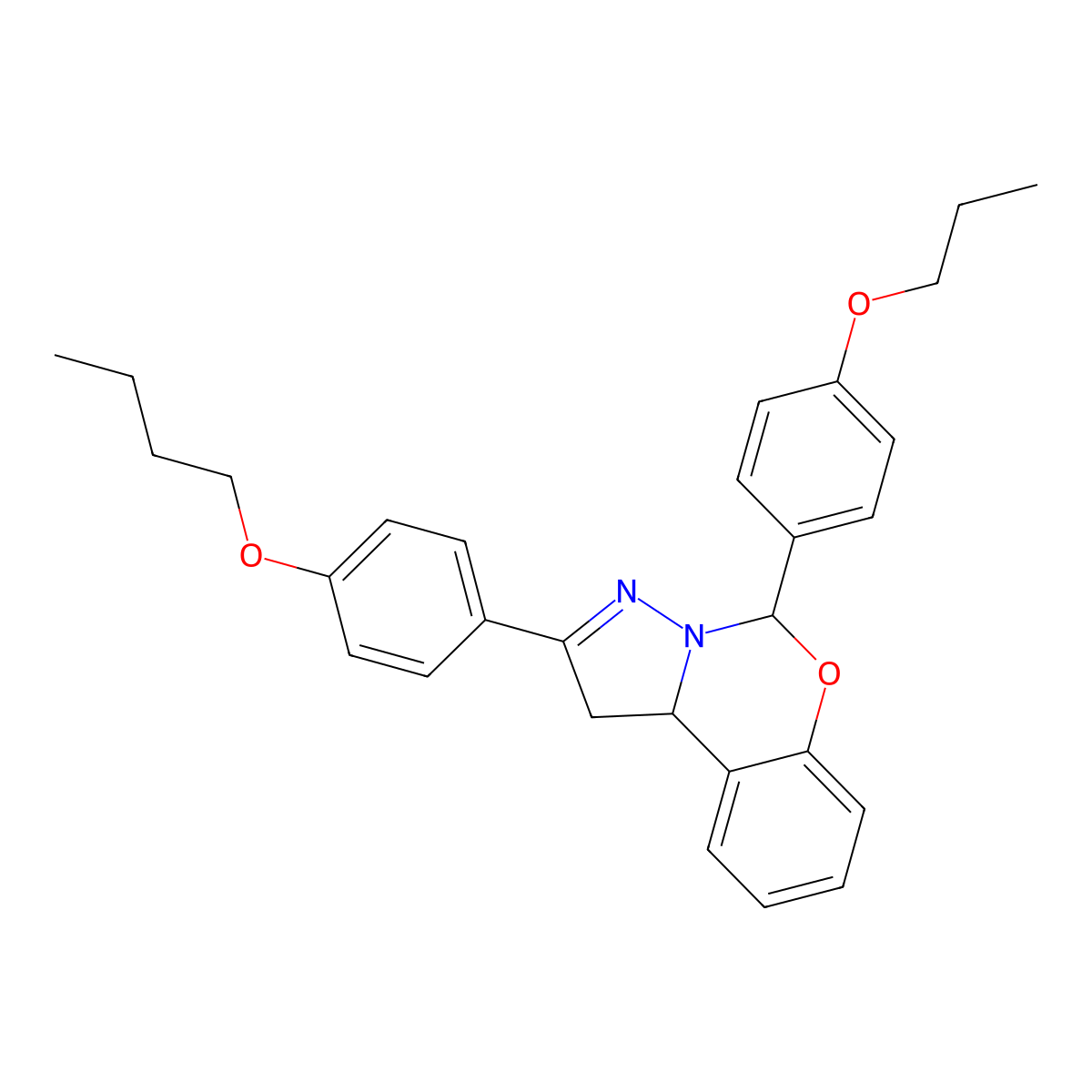 2-(4-Butoxyphenyl)-5-(4-propoxyphenyl)-1,10b-dihydropyrazolo[1,5-c][1,3]benzoxazine molecular structure, CAS 371218-62-1