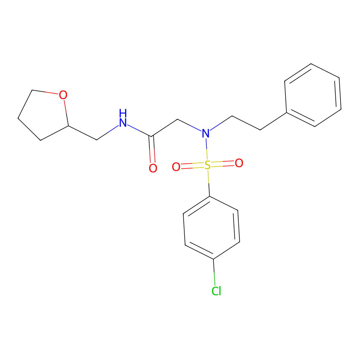 2-(4-chloro-N-phenethylphenylsulfonamido)-N-((tetrahydrofuran-2-yl)methyl)acetamide molecular structure, CAS 371218-74-5