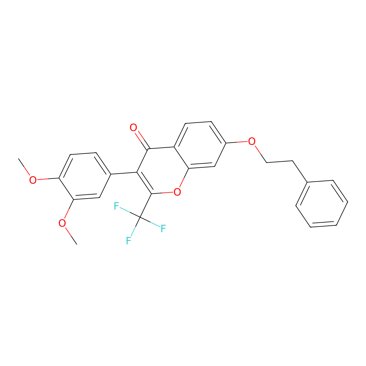 3-(3,4-Dimethoxyphenyl)-7-(2-phenylethoxy)-2-(trifluoromethyl)chromen-4-one molecular structure, CAS 371219-09-9