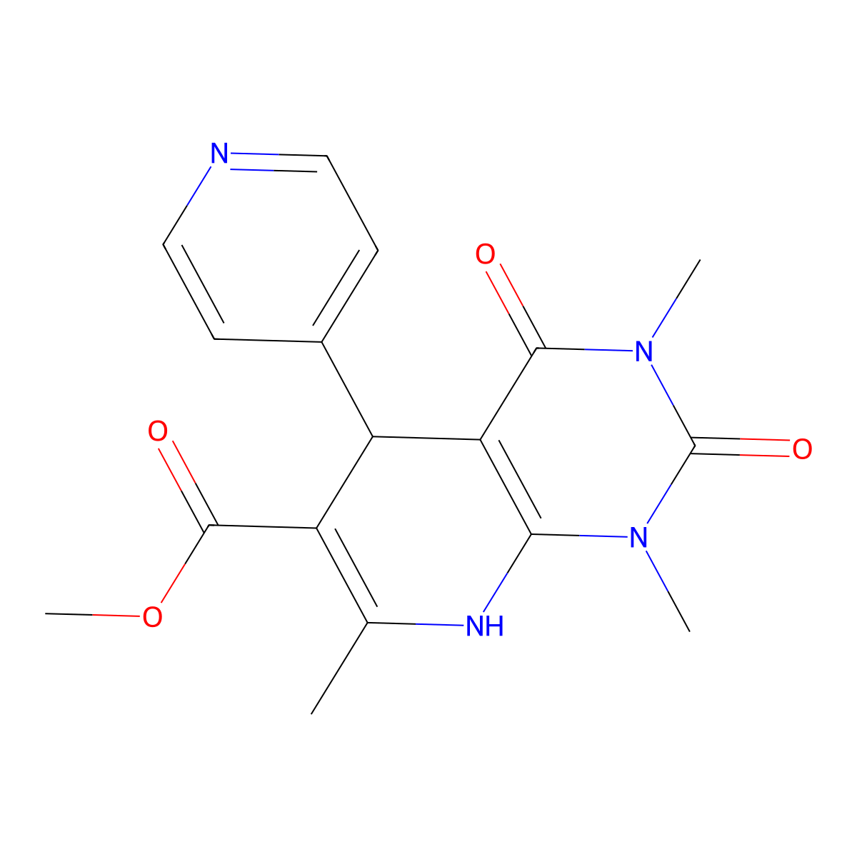 Methyl 1,3,7-trimethyl-2,4-dioxo-5-(4-pyridinyl)-1,2,3,4,5,8-hexahydropyrido[2,3-d]pyrimidine-6-carboxylate molecular structure, CAS 371219-25-9