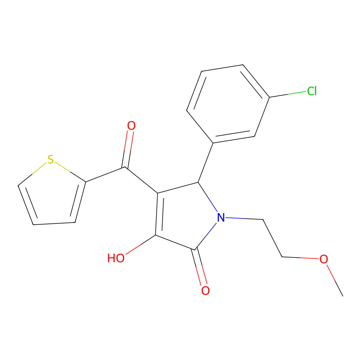 (4E)-5-(3-chlorophenyl)-4-[hydroxy(thiophen-2-yl)methylidene]-1-(2-methoxyethyl)pyrrolidine-2,3-dione molecular structure, CAS 371219-64-6