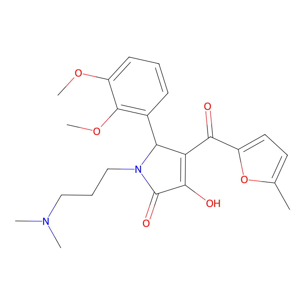 (4E)-5-(2,3-dimethoxyphenyl)-1-[3-(dimethylamino)propyl]-4-[hydroxy(5-methylfuran-2-yl)methylidene]pyrrolidine-2,3-dione molecular structure, CAS 371220-40-5