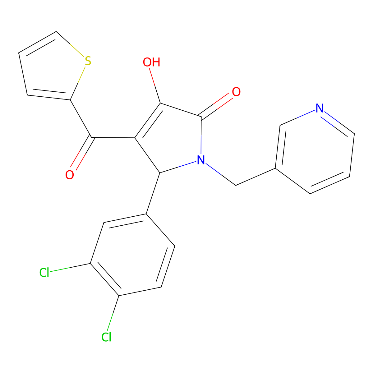 2-(3,4-dichlorophenyl)-4-hydroxy-1-(pyridin-3-ylmethyl)-3-(thiophene-2-carbonyl)-2H-pyrrol-5-one molecular structure, CAS 371220-47-2