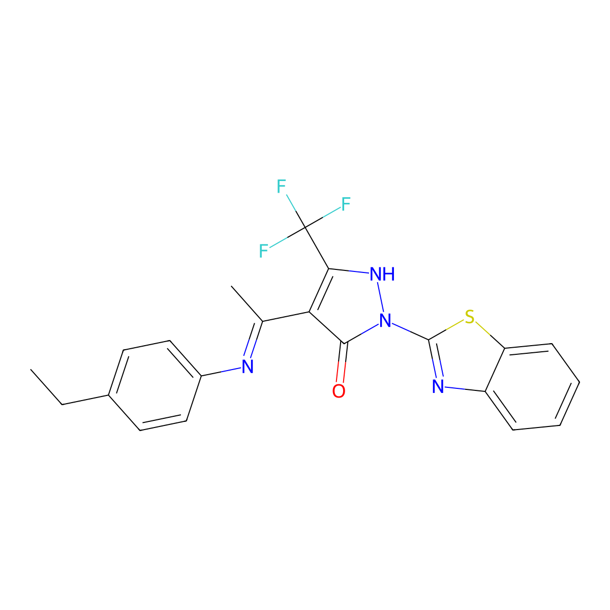 2-(1,3-benzothiazol-2-yl)-4-[(1E)-N-(4-ethylphenyl)ethanimidoyl]-5-(trifluoromethyl)-1,2-dihydro-3H-pyrazol-3-one molecular structure, CAS 371220-60-9