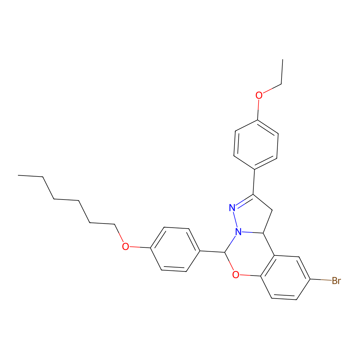 9-Bromo-2-(4-ethoxyphenyl)-5-[4-(hexyloxy)phenyl]-1,10b-dihydropyrazolo[1,5-c][1,3]benzoxazine molecular structure, CAS 371220-62-1