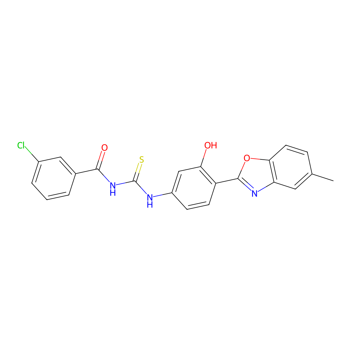 3-chloro-N-{[3-hydroxy-4-(5-methyl-1,3-benzoxazol-2-yl)phenyl]carbamothioyl}benzamide molecular structure, CAS 371220-78-9
