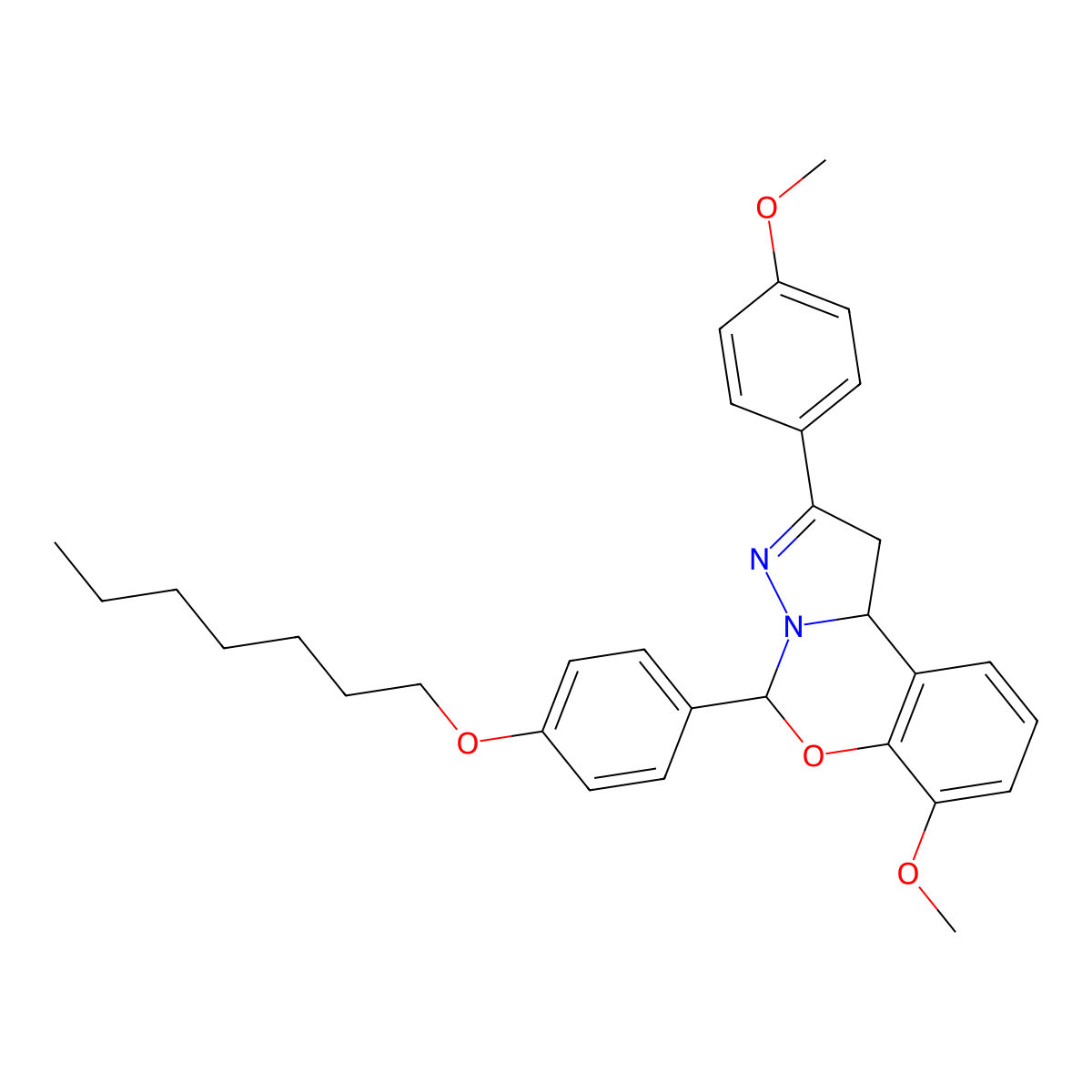 5-[4-(Heptyloxy)phenyl]-7-methoxy-2-(4-methoxyphenyl)-1,10b-dihydropyrazolo[1,5-c][1,3]benzoxazine molecular structure, CAS 371221-28-2