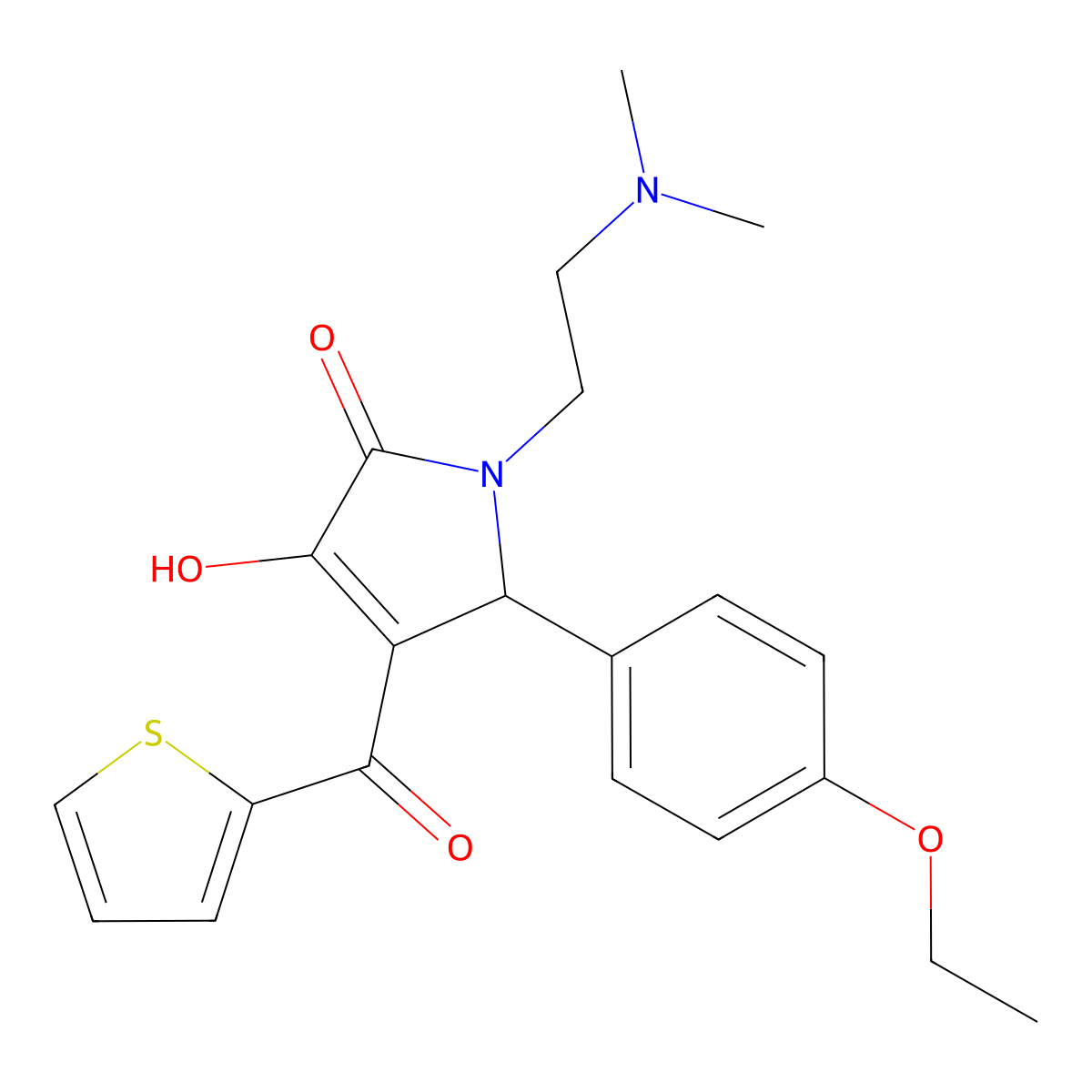 (4E)-1-[2-(dimethylamino)ethyl]-5-(4-ethoxyphenyl)-4-[hydroxy(thiophen-2-yl)methylidene]pyrrolidine-2,3-dione molecular structure, CAS 371221-37-3