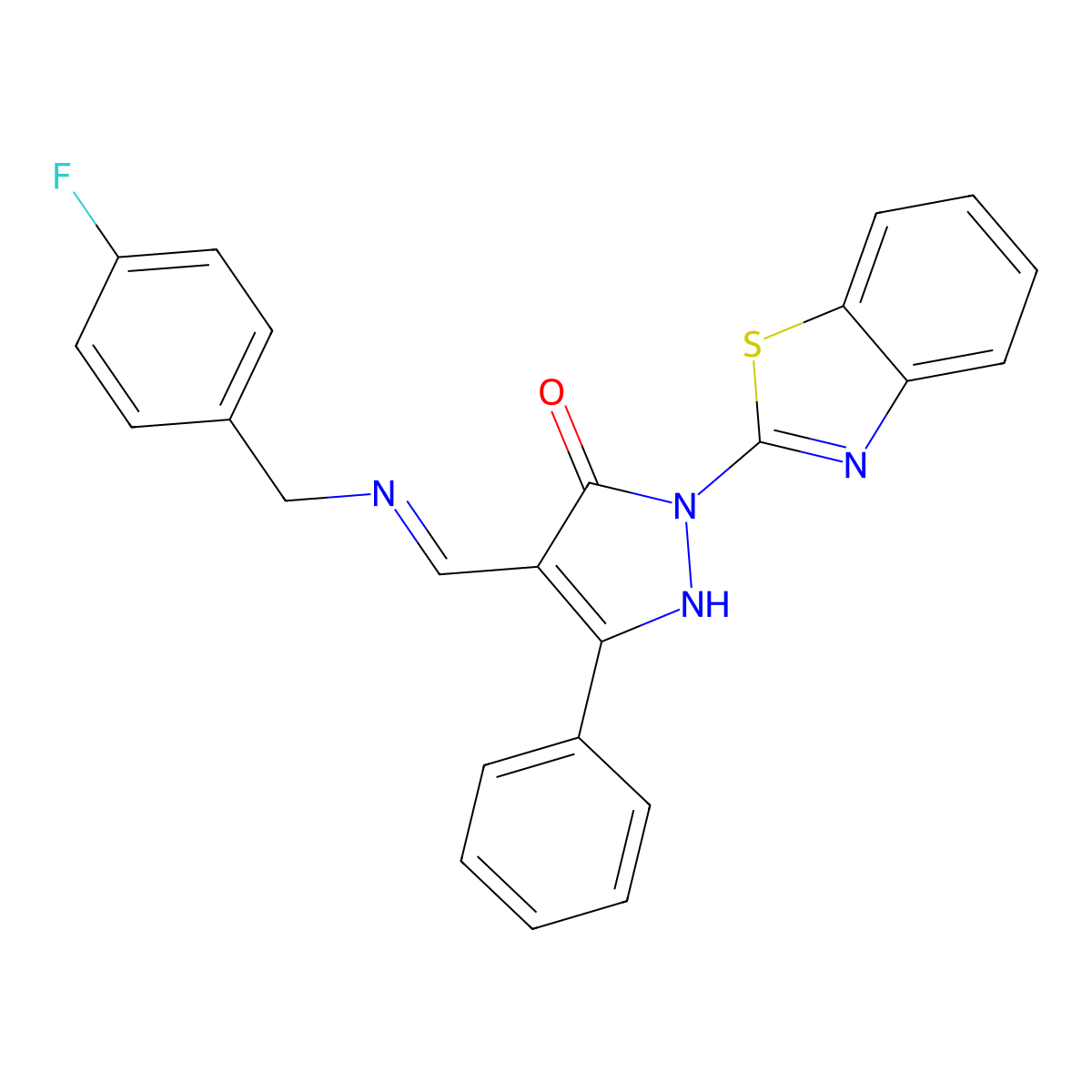 2-(1,3-benzothiazol-2-yl)-4-{[(4-fluorobenzyl)amino]methylene}-5-phenyl-2,4-dihydro-3H-pyrazol-3-one molecular structure, CAS 371221-44-2