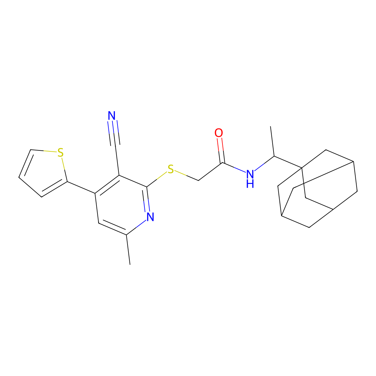 N-[1-(1-adamantyl)ethyl]-2-(3-cyano-6-methyl-4-thiophen-2-ylpyridin-2-yl)sulfanylacetamide molecular structure, CAS 371221-79-3