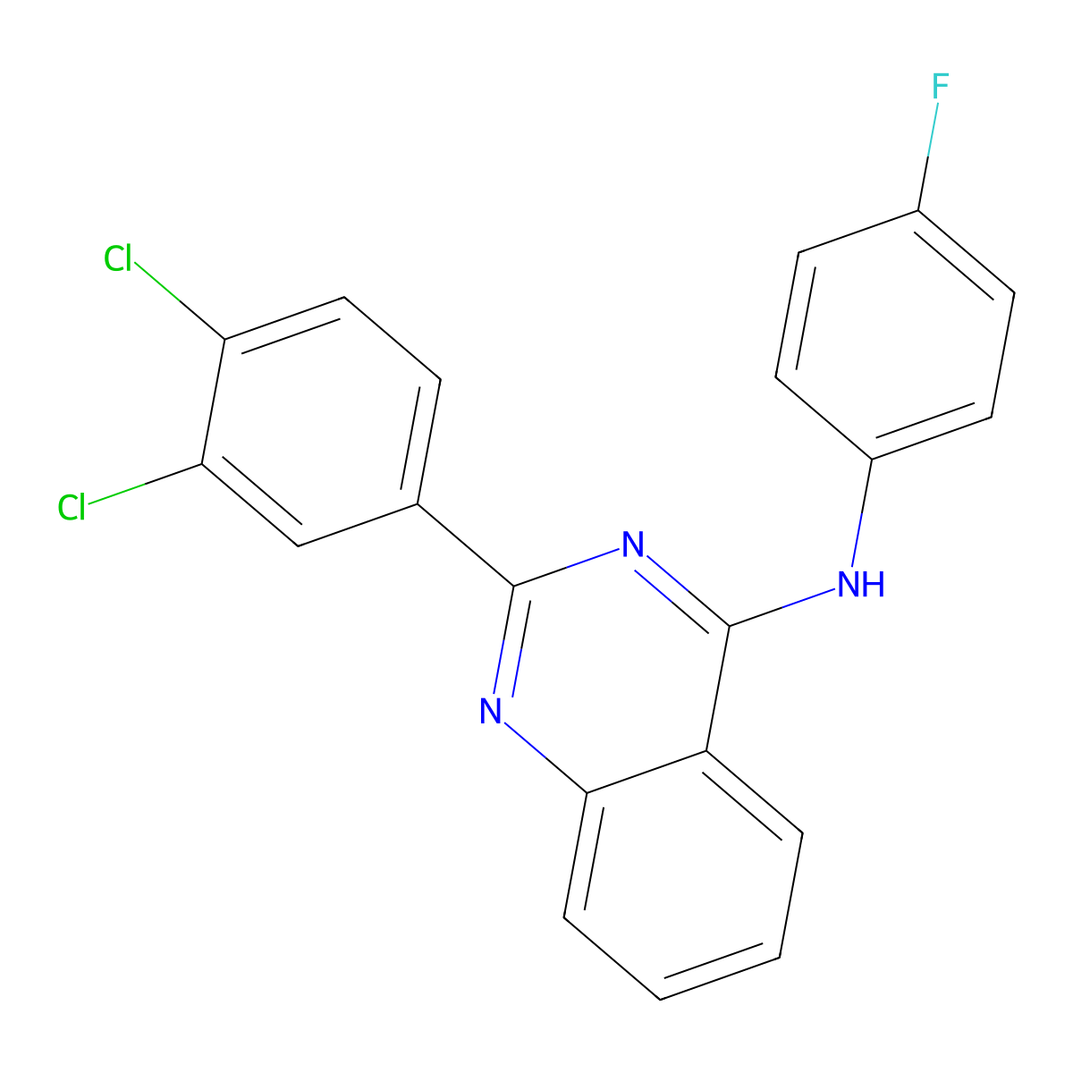 2-(3,4-Dichlorophenyl)-N-(4-fluorophenyl)-4-quinazolinamine molecular structure, CAS 371222-39-8