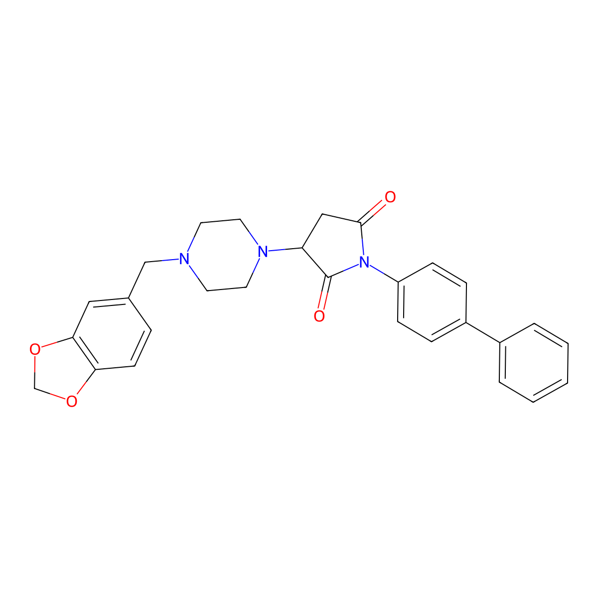 3-[4-(1,3-Benzodioxol-5-ylmethyl)piperazin-1-yl]-1-(biphenyl-4-yl)pyrrolidine-2,5-dione molecular structure, CAS 371223-40-4
