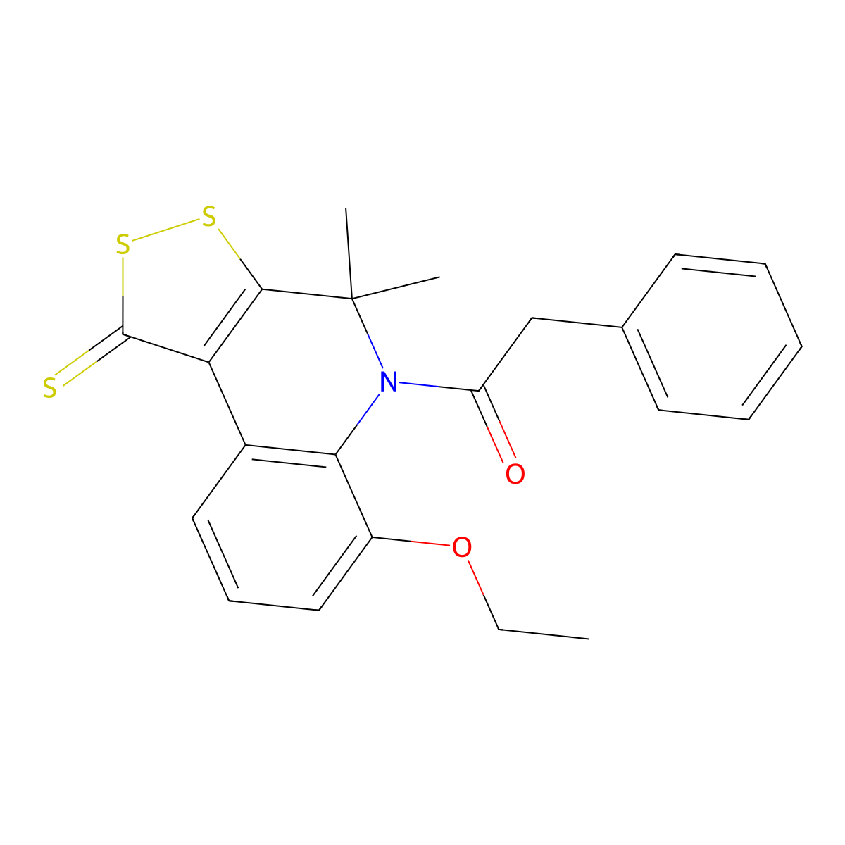 1-(6-ethoxy-4,4-dimethyl-1-thioxo-1,4-dihydro-5H-[1,2]dithiolo[3,4-c]quinolin-5-yl)-2-phenylethanone molecular structure, CAS 371223-66-4