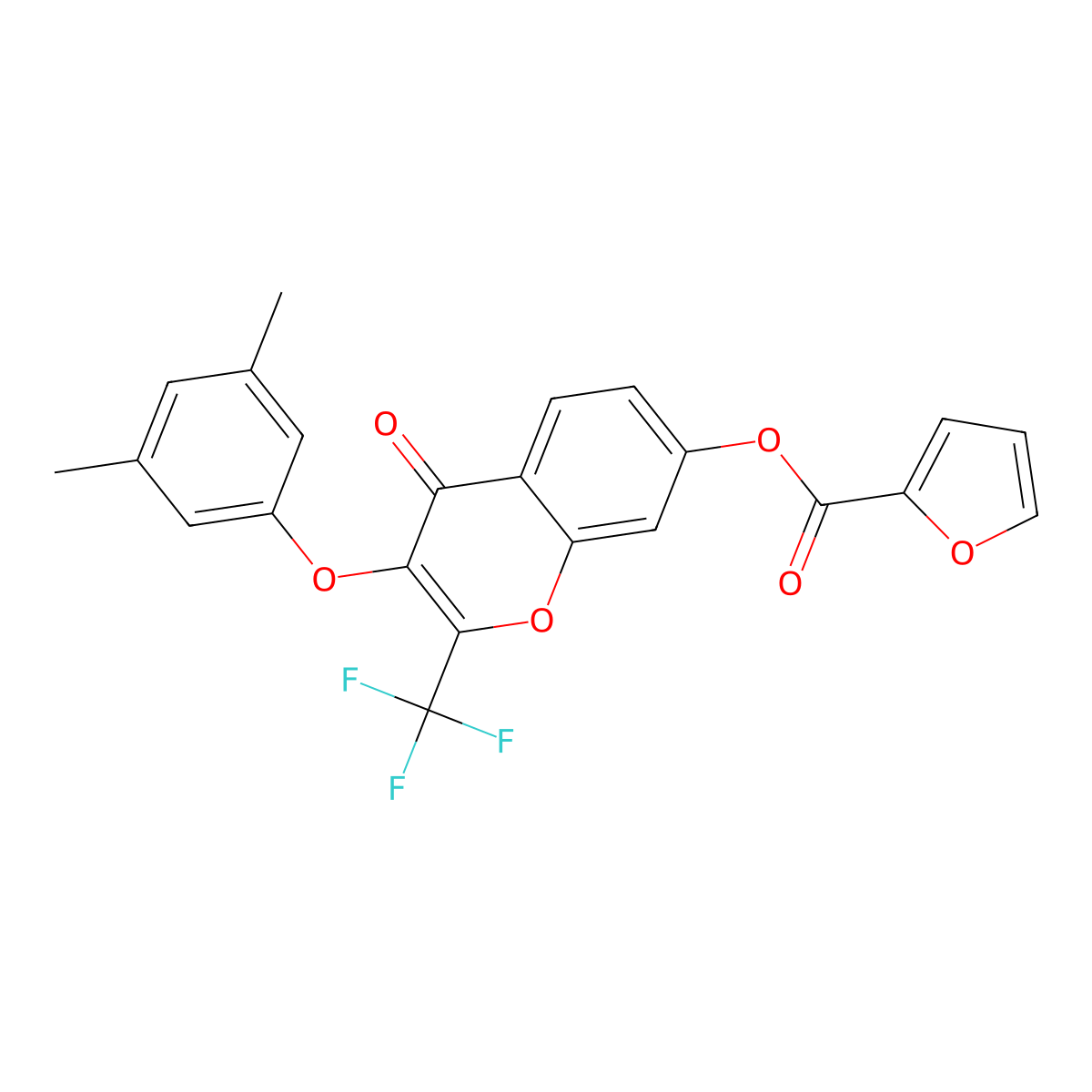 3-(3,5-dimethylphenoxy)-4-oxo-2-(trifluoromethyl)-4H-chromen-7-yl furan-2-carboxylate molecular structure, CAS 371223-77-7