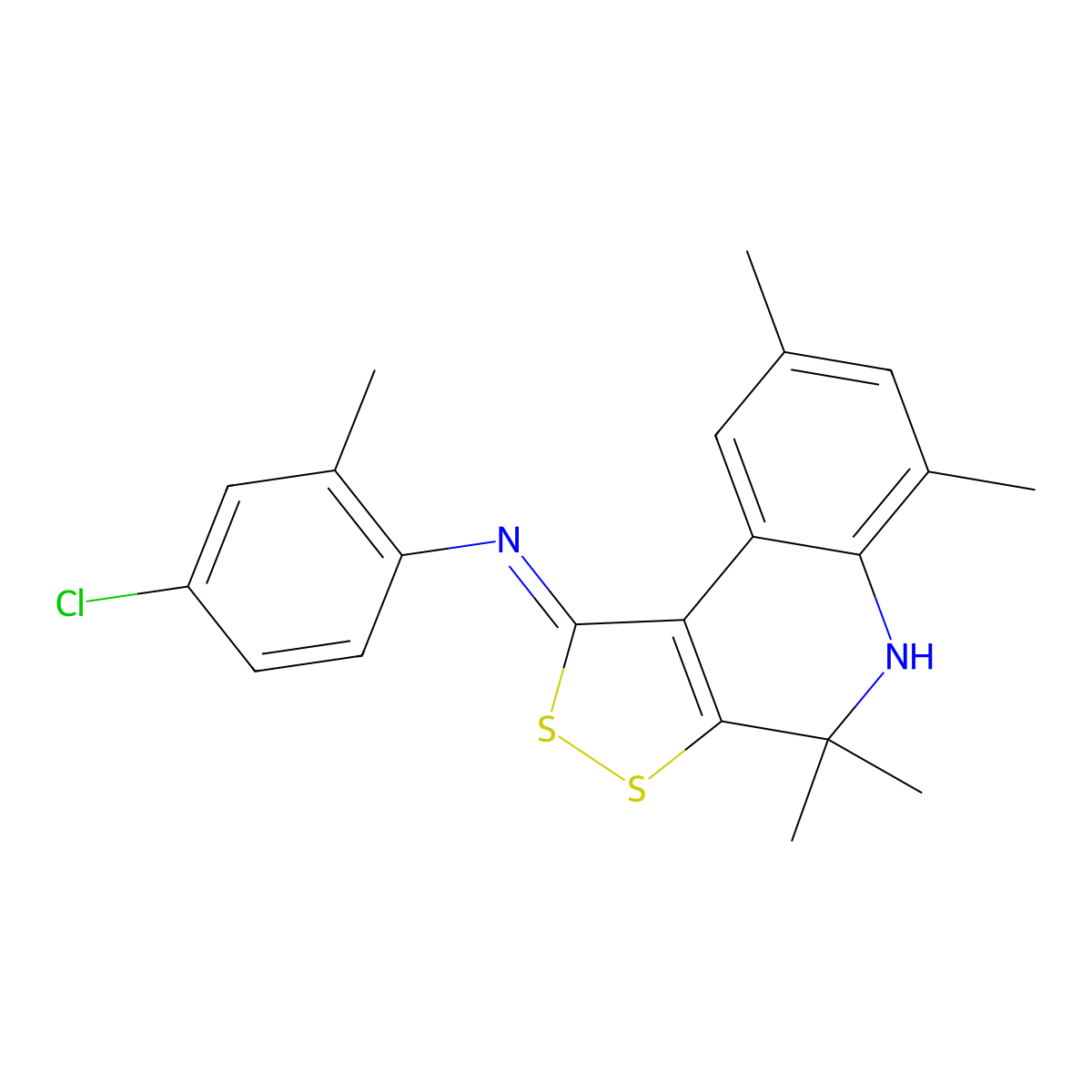 4-chloro-2-methyl-N-[(1Z)-4,4,6,8-tetramethyl-4,5-dihydro-1H-[1,2]dithiolo[3,4-c]quinolin-1-ylidene]aniline molecular structure, CAS 371224-01-0