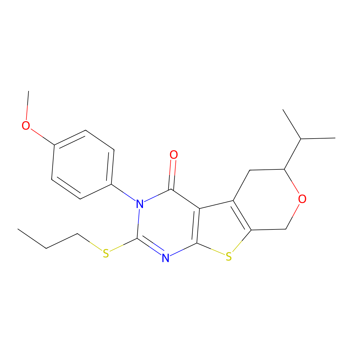 3-(4-methoxyphenyl)-6-propan-2-yl-2-propylsulfanyl-6,8-dihydro-5H-pyrano[2,3]thieno[2,4-b]pyrimidin-4-one molecular structure, CAS 371224-27-0